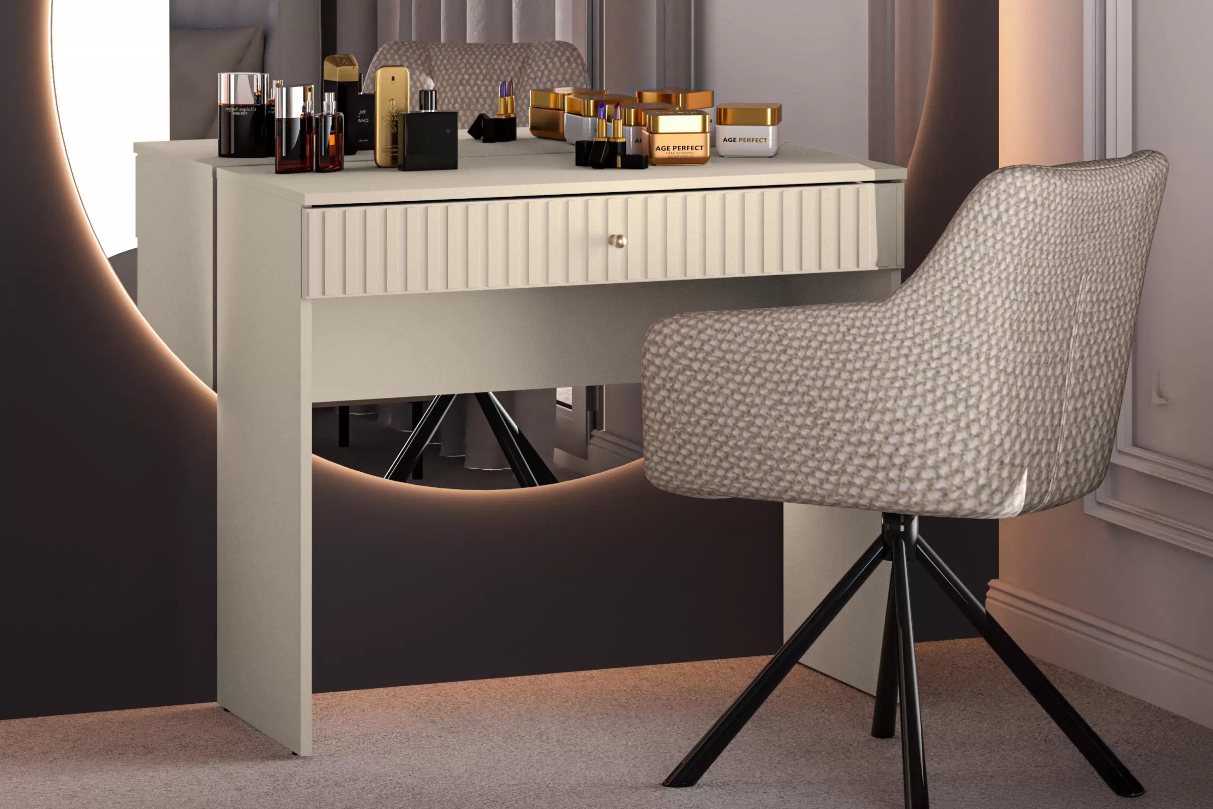 Toaletní stolek Jamuzi 92 cm - kašmírová / černé nožky Toaletní stolek Jamuzi 92 cm z szuflada  - kašmír