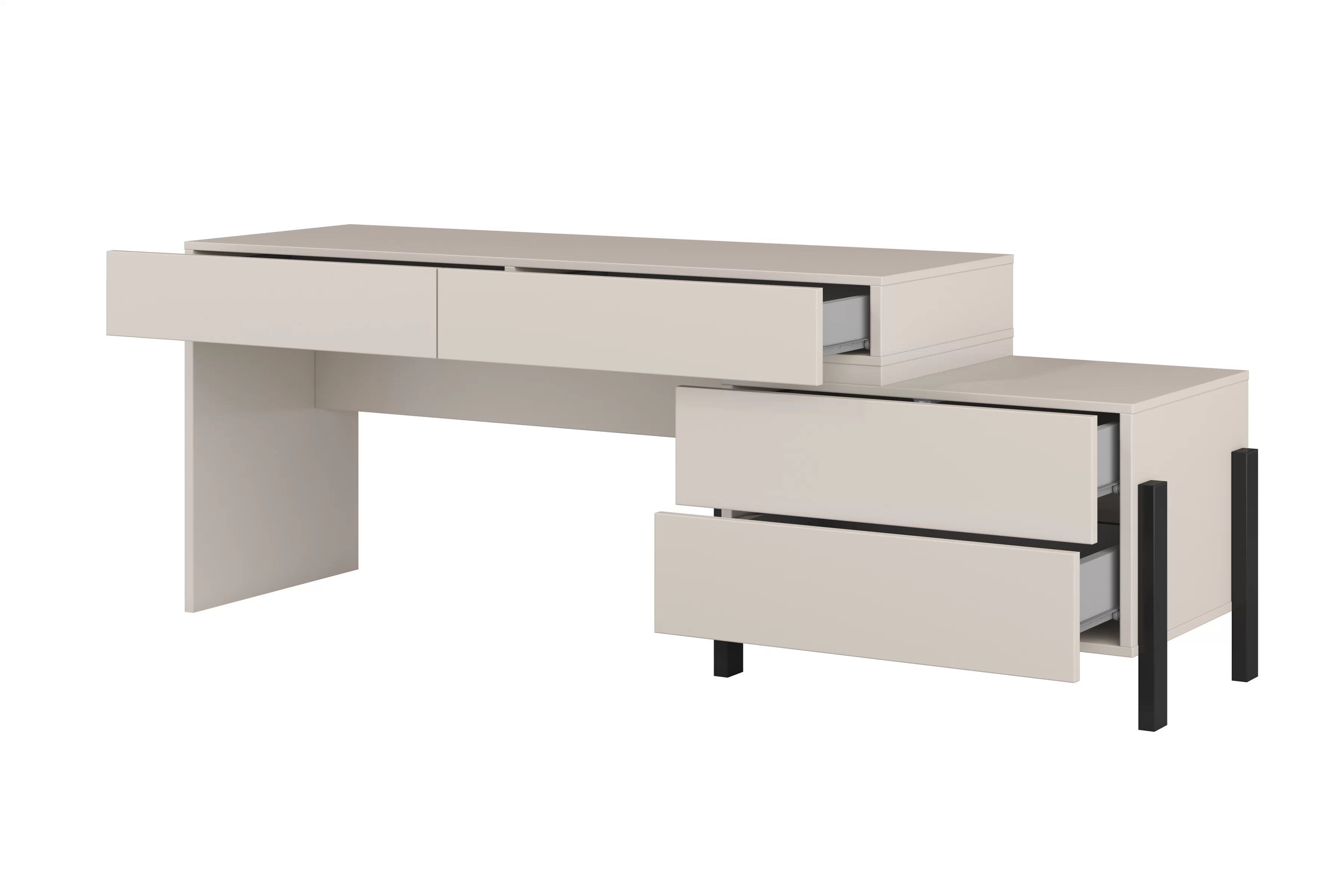 Toaletní stolek / psací stůl Jukon 143 cm se zásuvkami - kašmírová / černé nožky Toaletní stolek Jukon 143 cm se zásuvkami - kašmír / černé nožičky