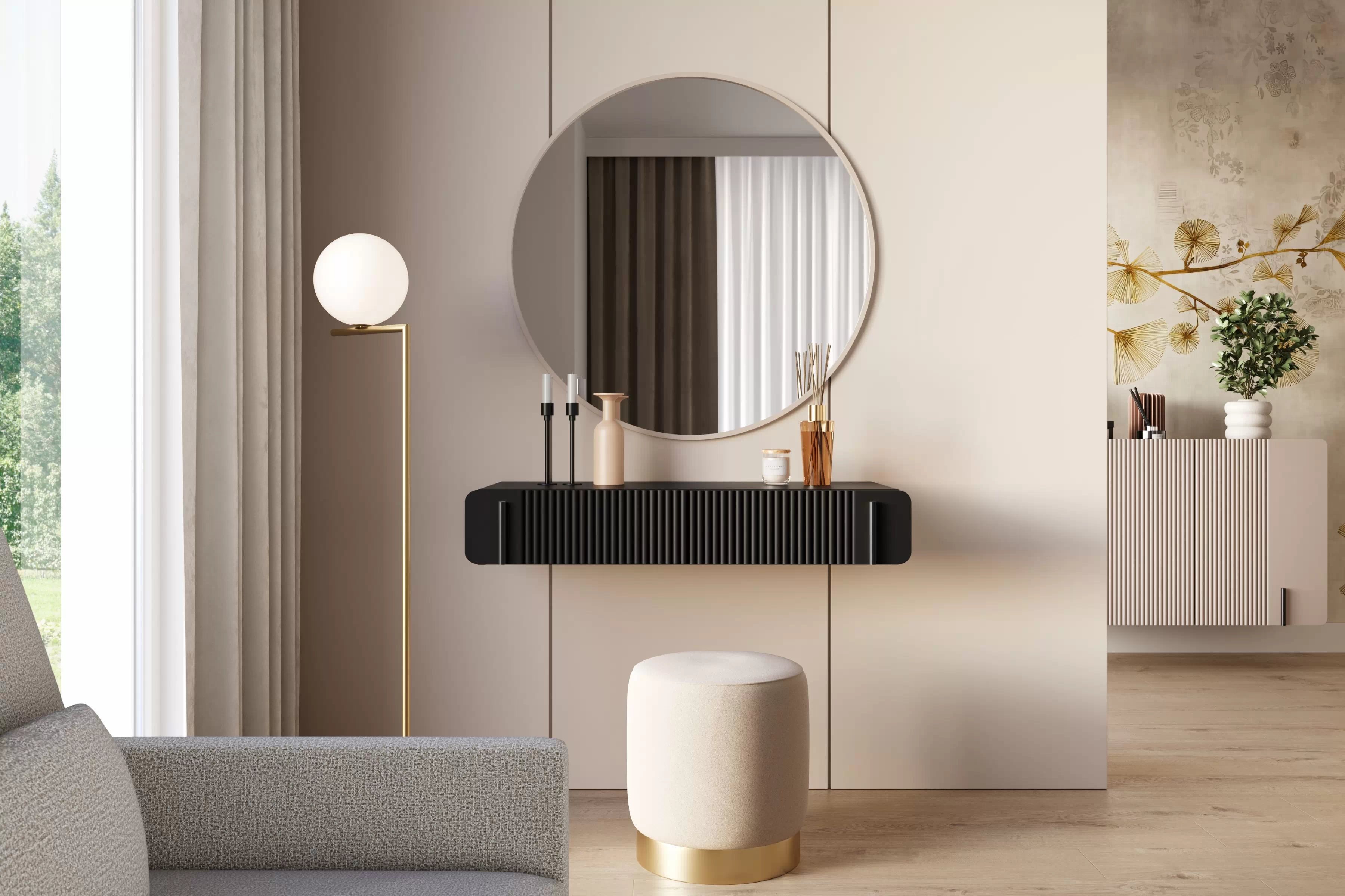 Závěsný toaletní stolek Malmi 100 cm se zásuvkami - černý mat / černá Toaletní stolek Malmi 100 cm závěsná se zásuvkami - černá mat / černá