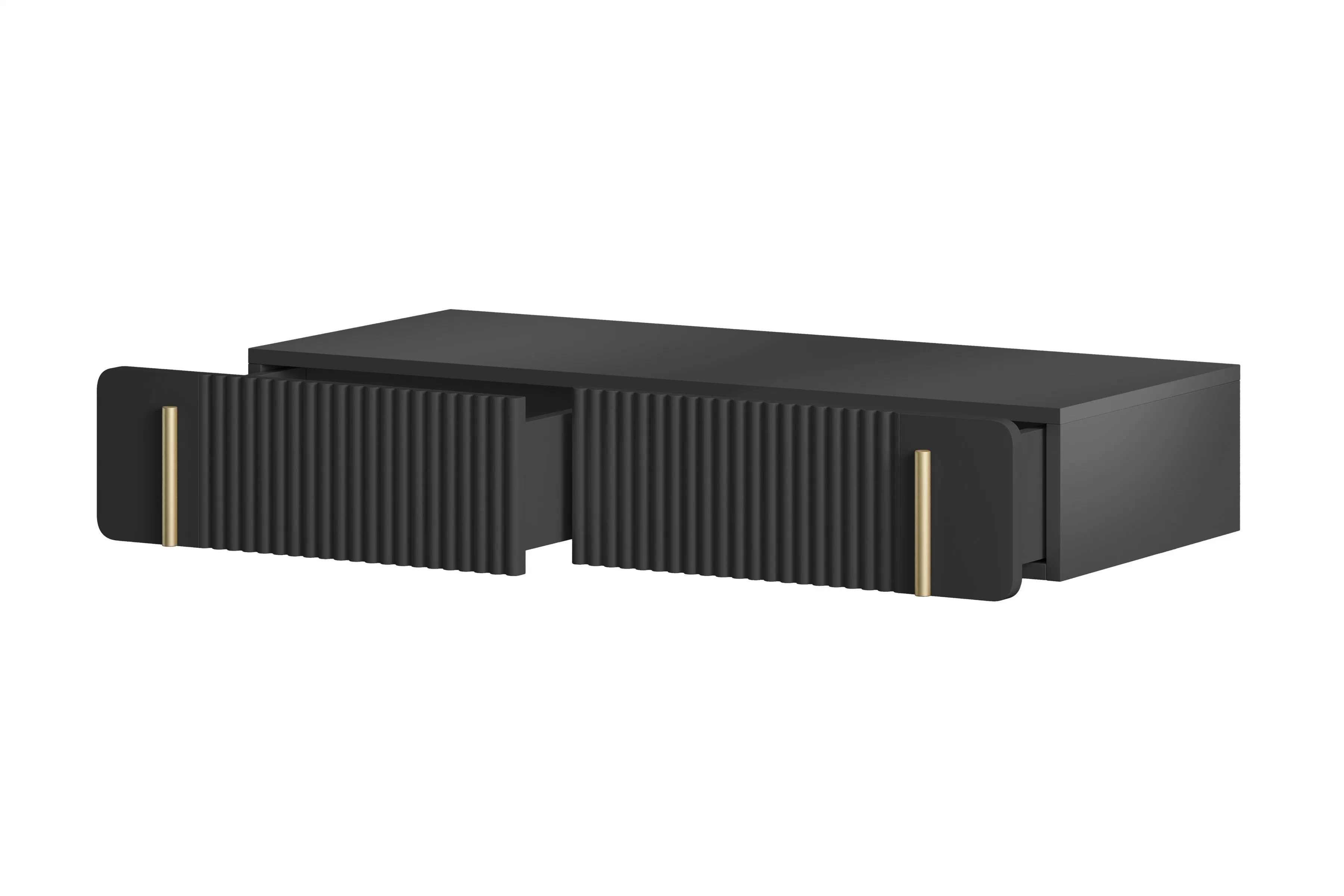 Závesný toaletný stolík Malmi 100 cm - čierny mat / zlatá Toaletný stolík Malmi 100 cm závesná so zásuvkami - Čierny mat / zlaté