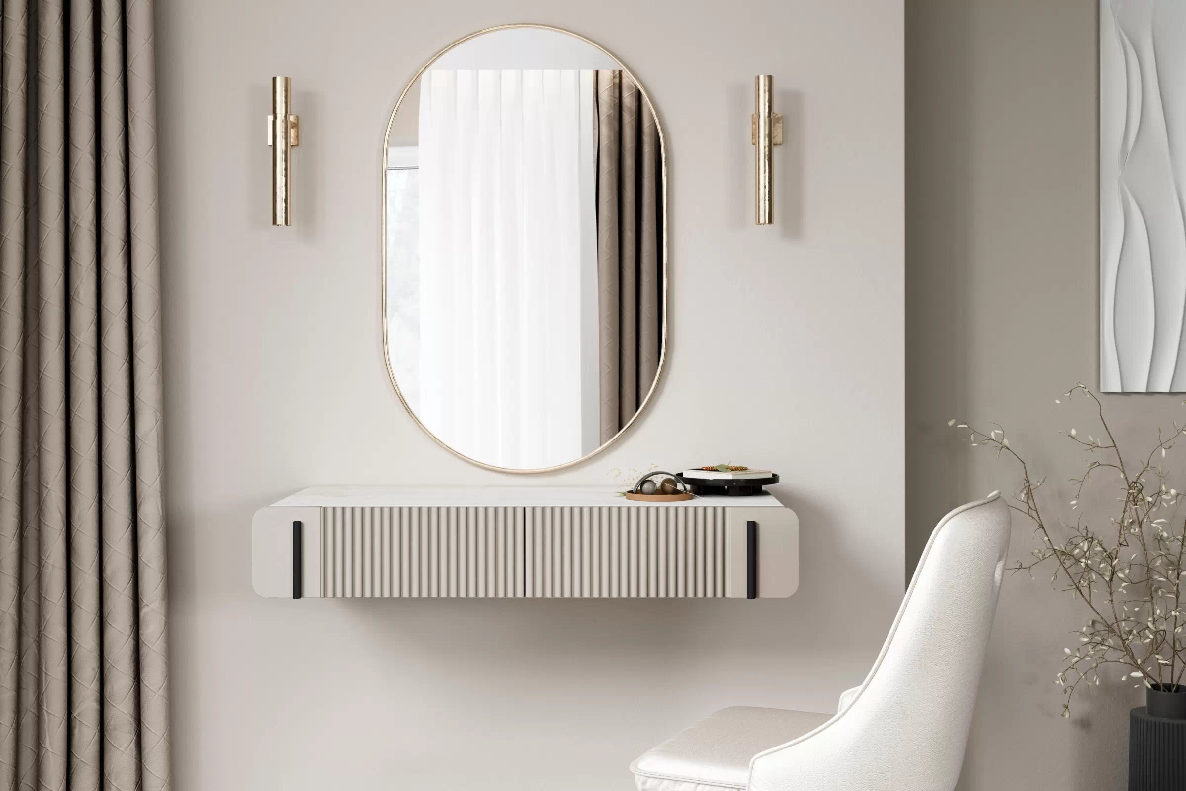 Závěsný toaletní stolek Malmi 100 cm - kašmírová / crema bianca / černá Toaletní stolek Malmi 100 cm závěsná se zásuvkami - kašmír / crema bianca / černá