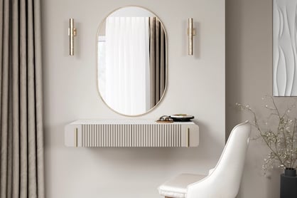 Malmi 100 cm-es függő fésülködőasztal fiókokkal - kasmír / crema bianca / arany Toaletka Malmi 100 cm függő fiokokkal - kasmír / crema bianca / aranysárga