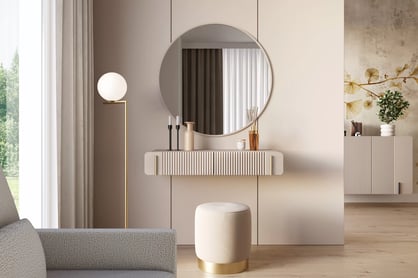 Závesný toaletný stolík Malmi 100 cm - kašmírová / zlatá Toaletný stolík Malmi 100 cm závesná so zásuvkami - kašmír / zlaté