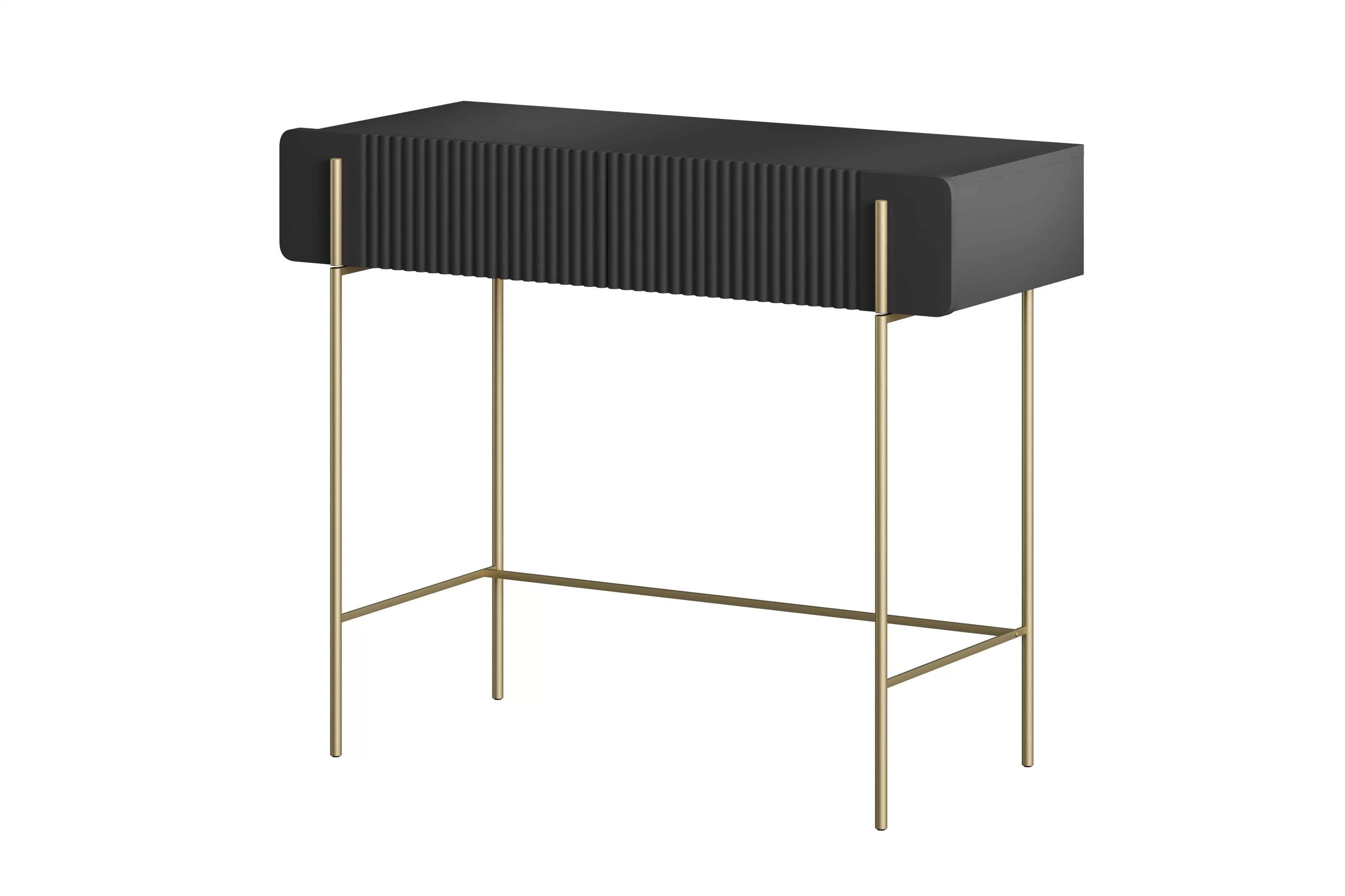 Toaletní stolek Malmi 100 cm se zásuvkami - černý mat / zlaté nožky Toaletní stolek Malmi 100 cm se zásuvkami - černá mat / zlote nozki