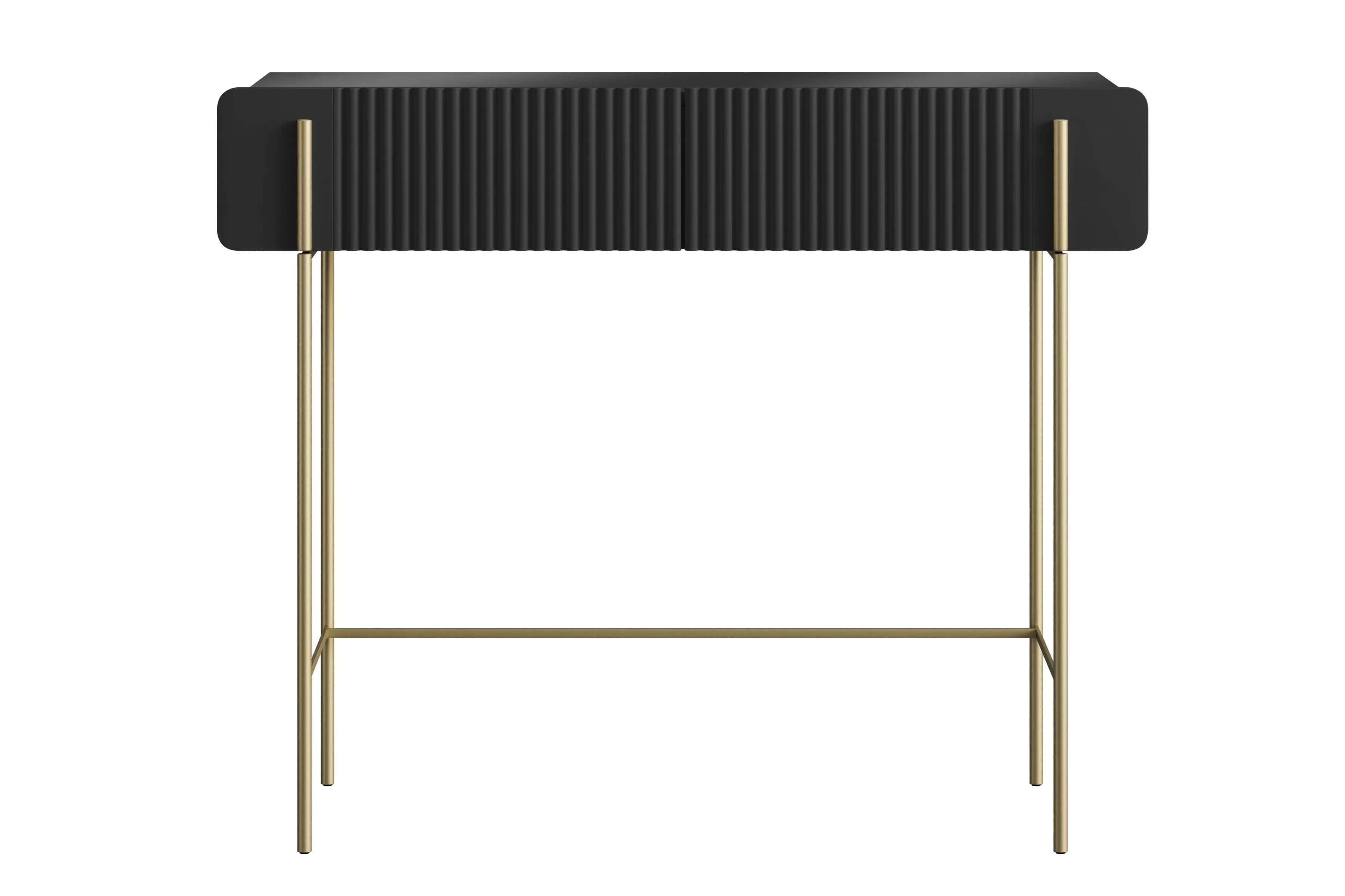 Toaletní stolek Malmi 100 cm se zásuvkami - černý mat / zlaté nožky Toaletní stolek Malmi 100 cm se zásuvkami - černá mat / zlote nozki