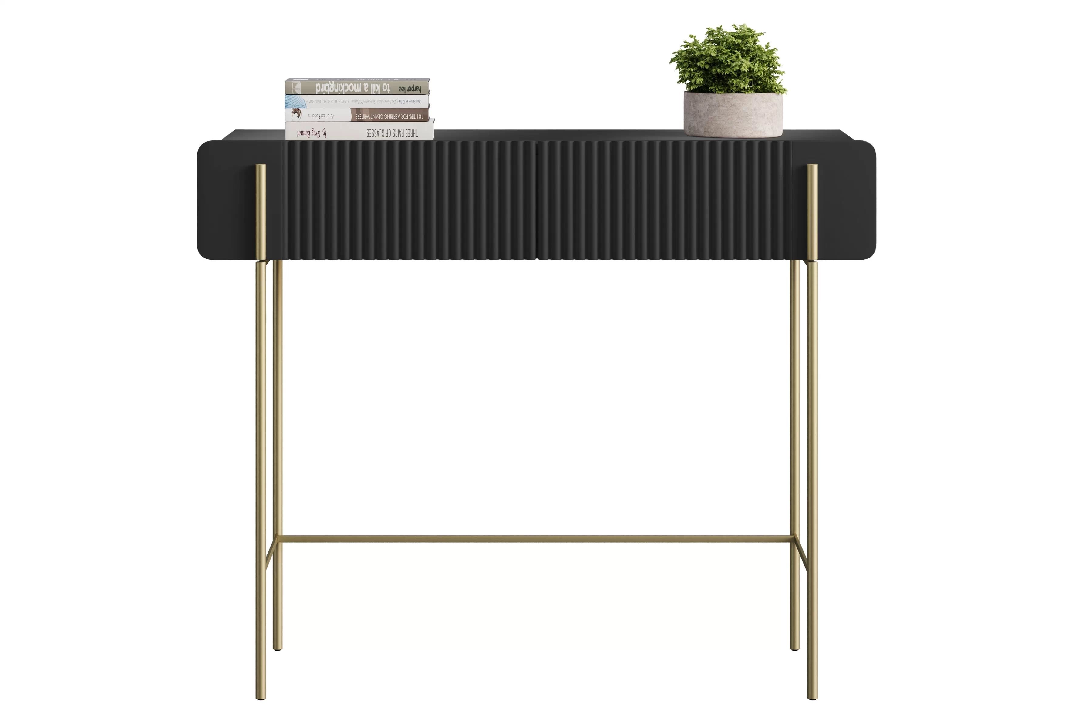 Toaletní stolek Malmi 100 cm se zásuvkami - černý mat / zlaté nožky Toaletní stolek Malmi 100 cm se zásuvkami - černá mat / zlote nozki