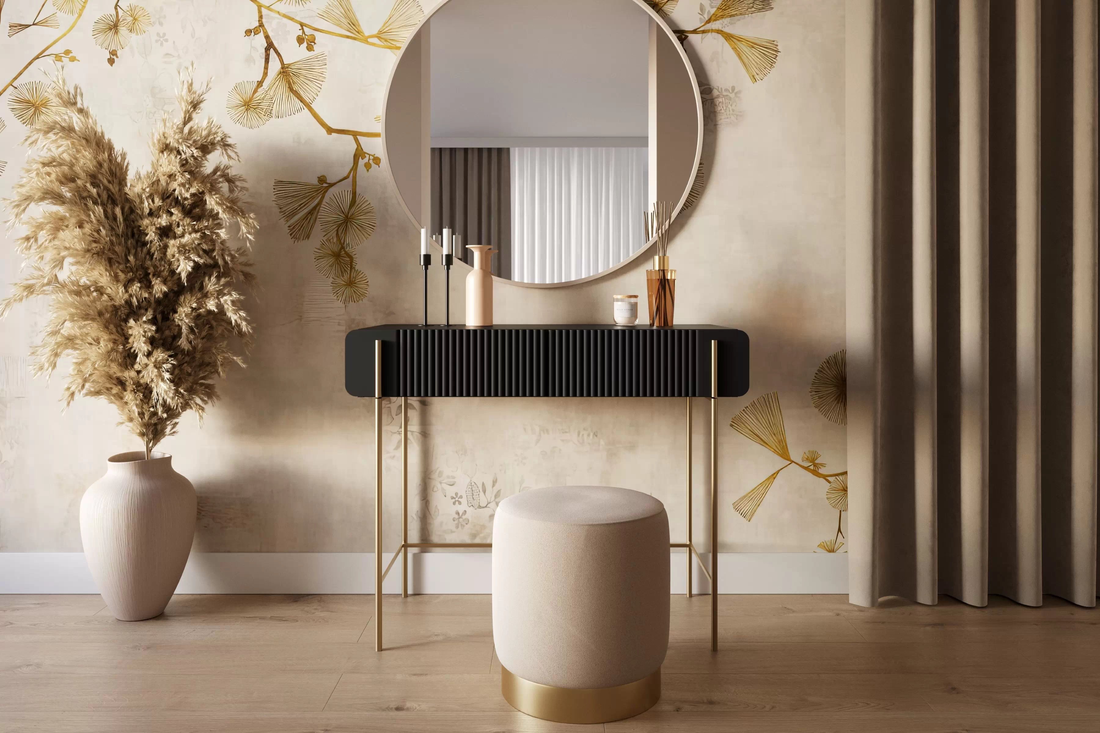 Toaletní stolek Malmi 100 cm se zásuvkami - černý mat / zlaté nožky Toaletní stolek Malmi 100 cm se zásuvkami - černá mat / zlote nozki