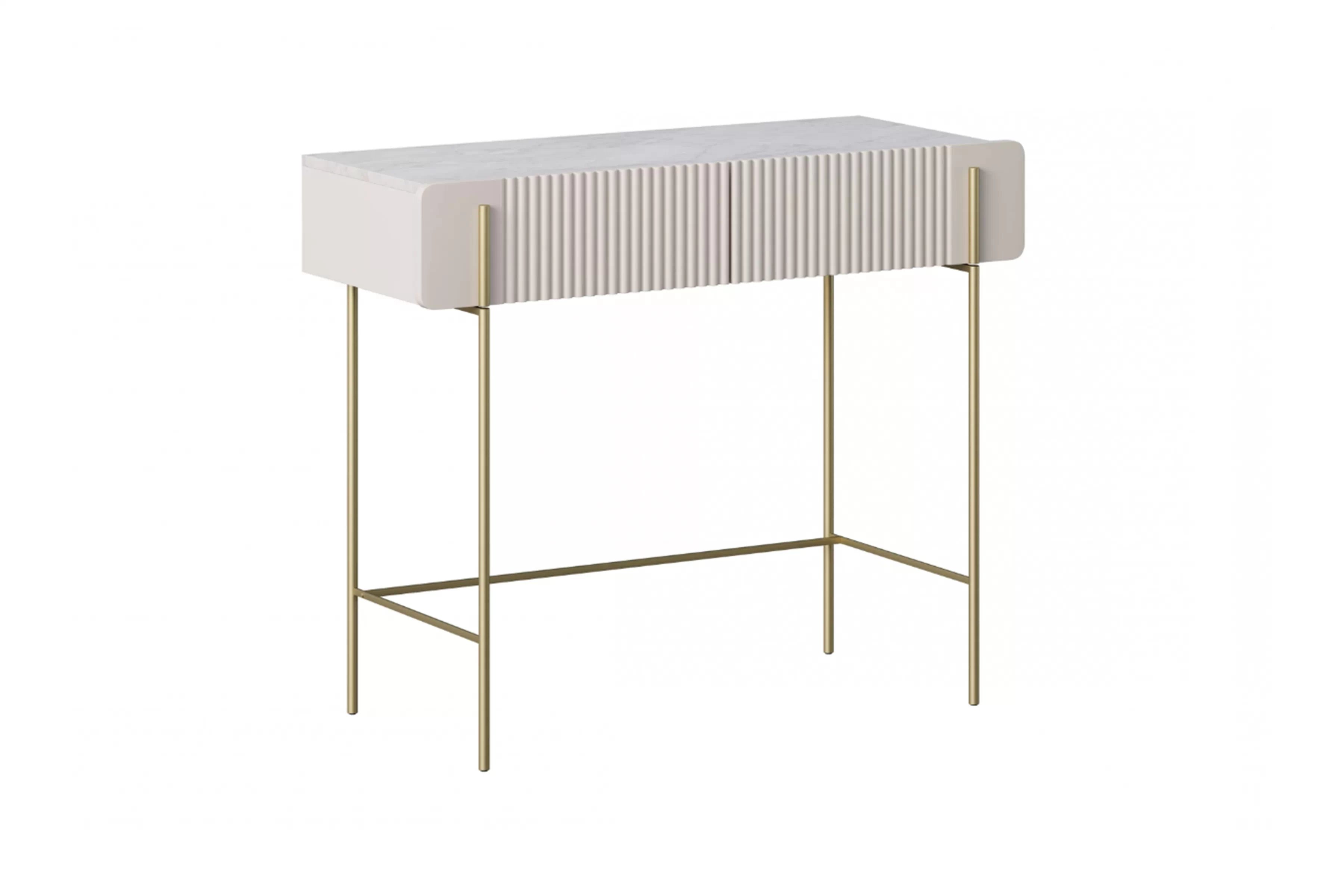 Toaletný stolík Malmi 100 cm - kašmírová / crema bianca / zlatá Toaletný stolík Malmi 100 cm so zásuvkami - kašmír / crema bianca / zlote nozki