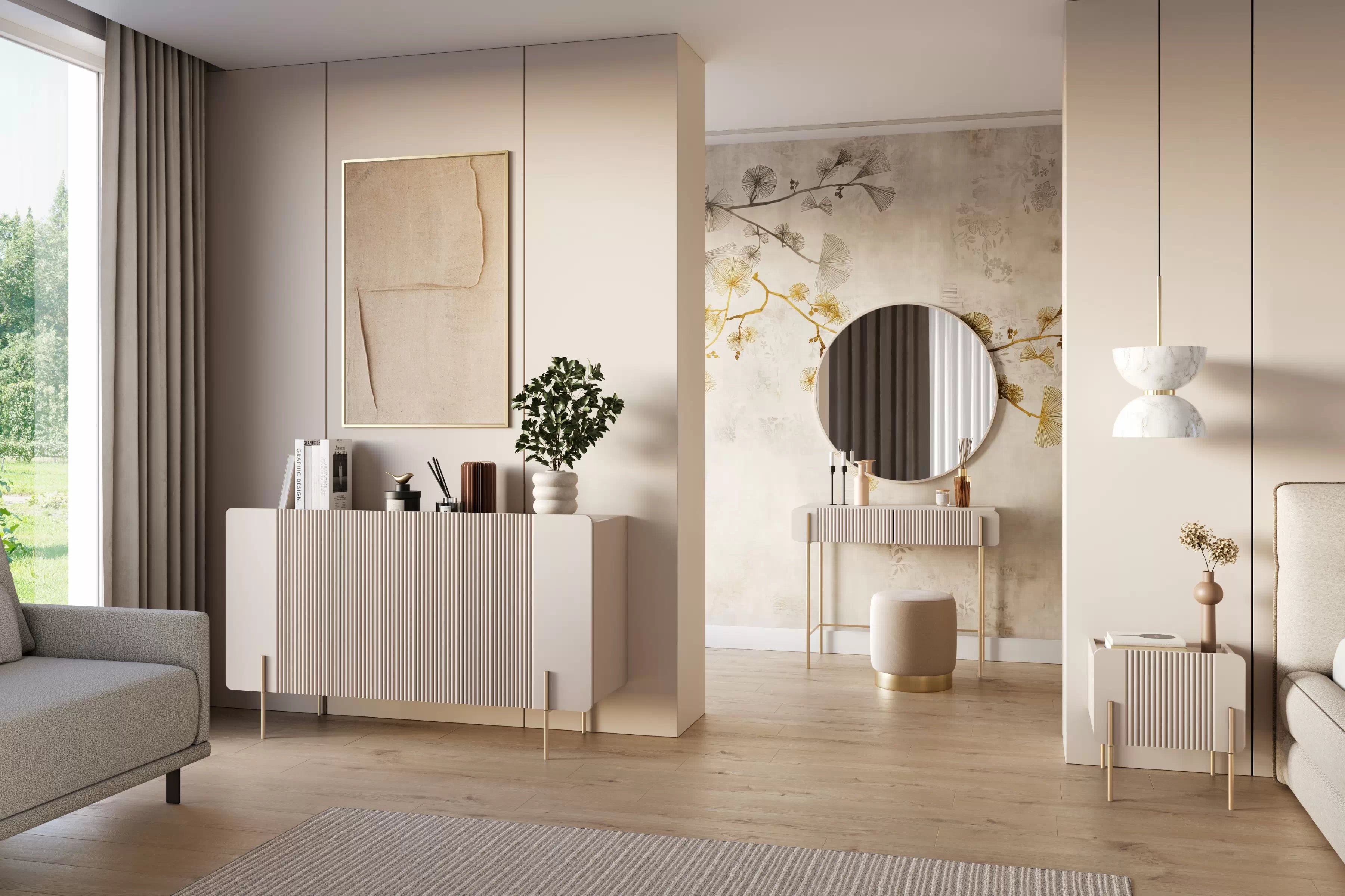 Toaletní stolek Malmi 100 cm se zásuvkami - kašmírová / zlaté nožky Toaletní stolek Malmi 100 cm se zásuvkami - kašmír / zlote nozki