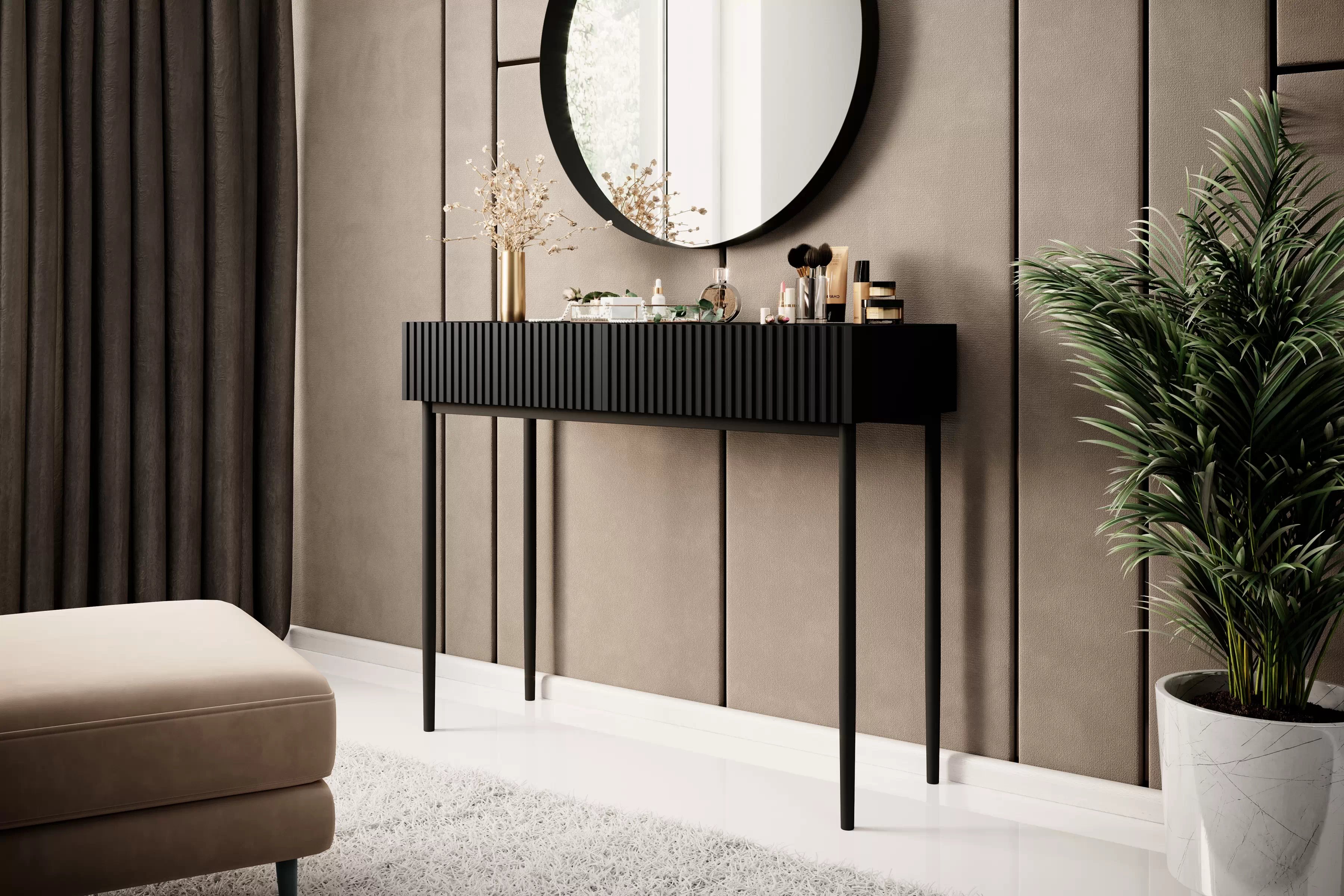 Toaletní stolek Nicole 100 cm se zásuvkami - černý mat / černé nohy Toaletní stolek Nicole 100 cm se zásuvkami - černá mat / černá nozki