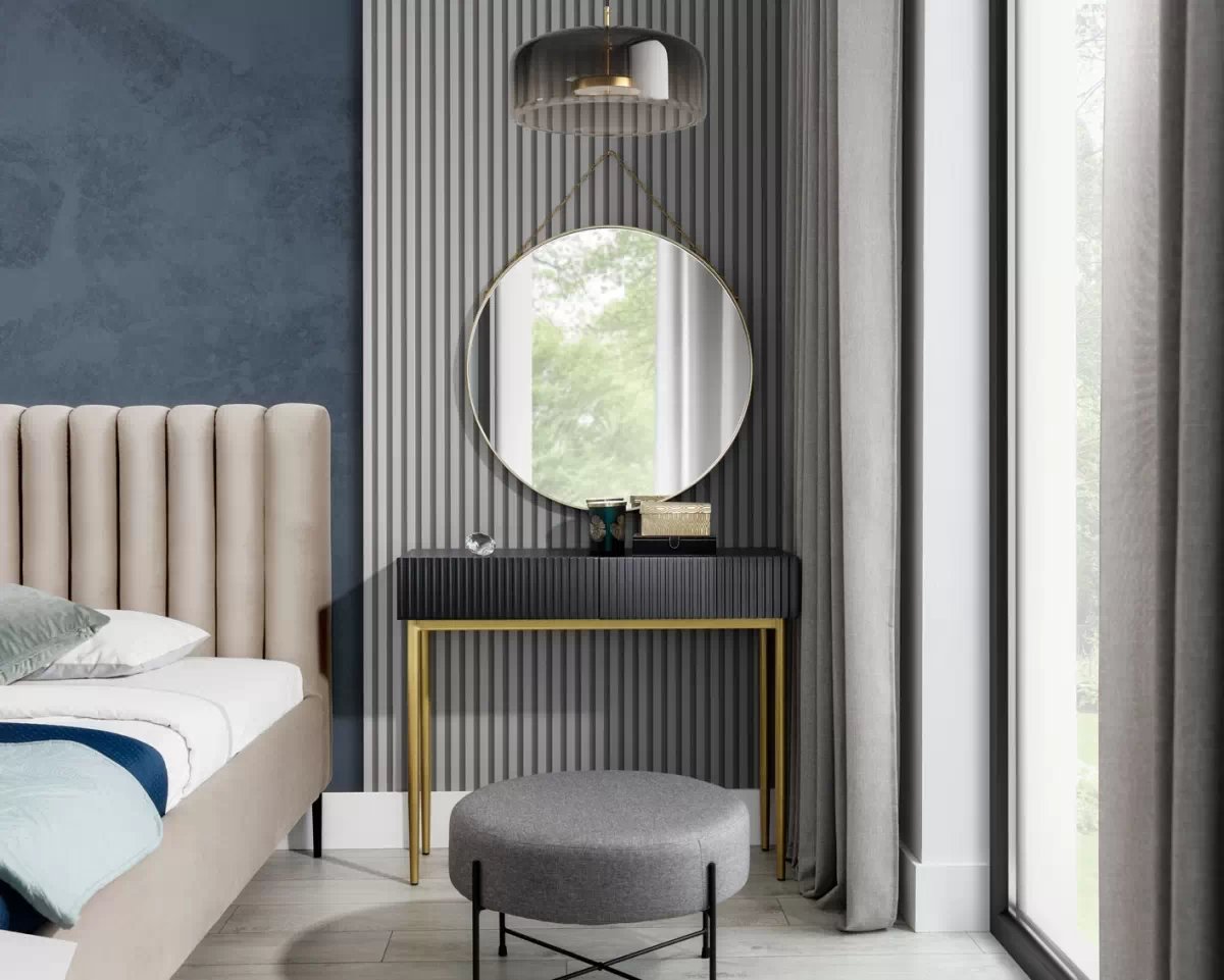 Toaletný stolík Nicole 100 cm so zásuvkami - čierny mat / zlaté nohy Toaletný stolík Nicole 100 cm so zásuvkami - Čierny mat / zlote nozki