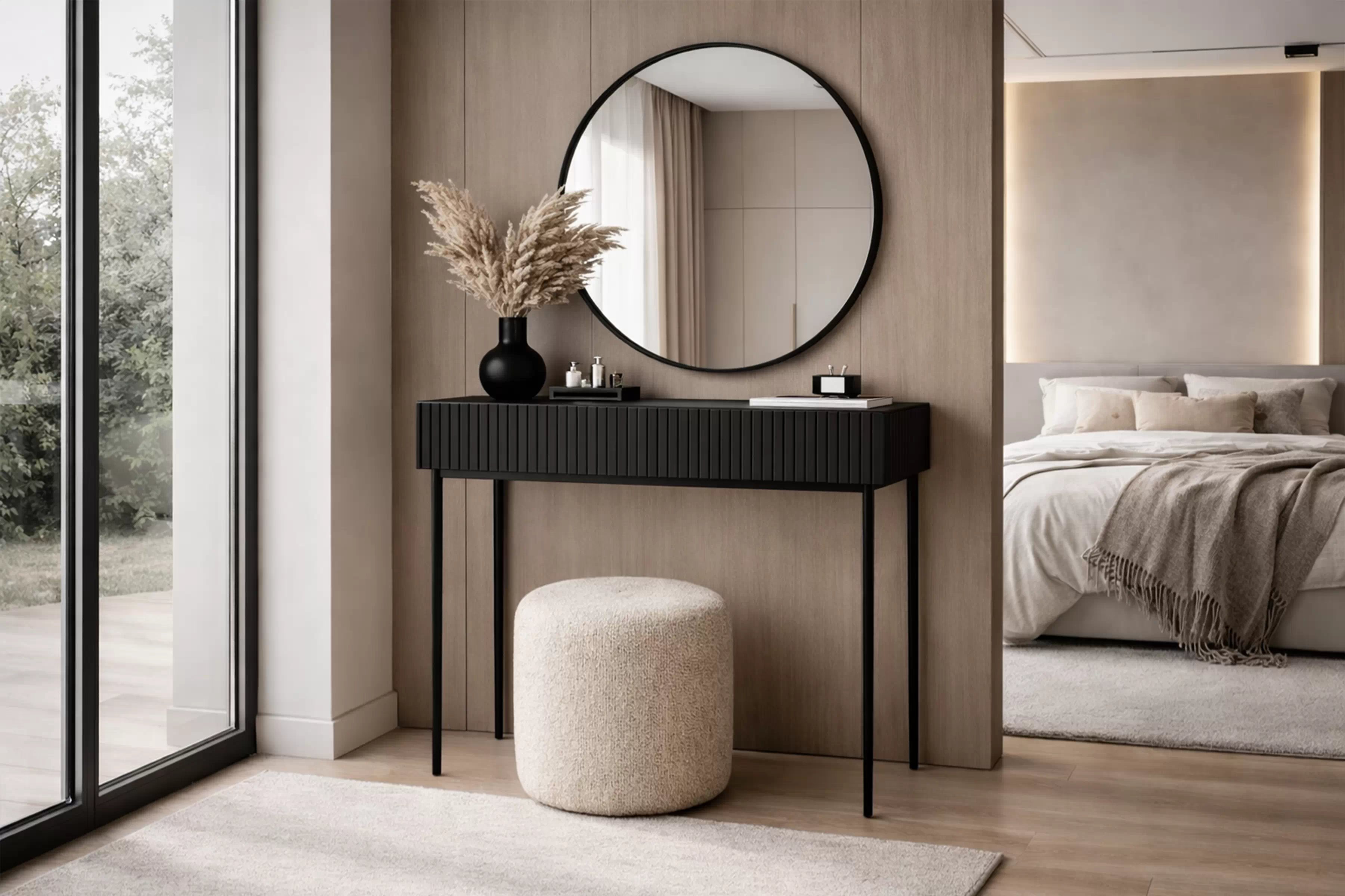 Toaletný stolík Nicole so zrkadlom 60 cm - čierny mat / čierna Toaletný stolík Nicole z čiernym zrkadlom 60 cm - Čierny mat / čierny nozki