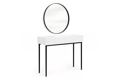 Toaletní stolek Nicole s zrcadlem 80 cm – bílý mat / černé nohy
