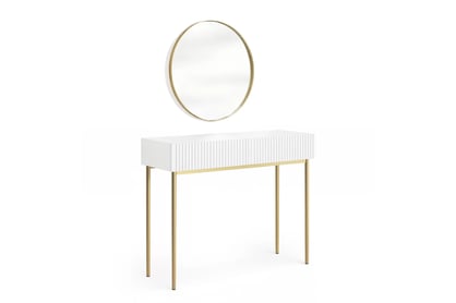 Toaletní stolek Nicole se zrcadlem 60 cm - bílý mat / zlaté nohy
