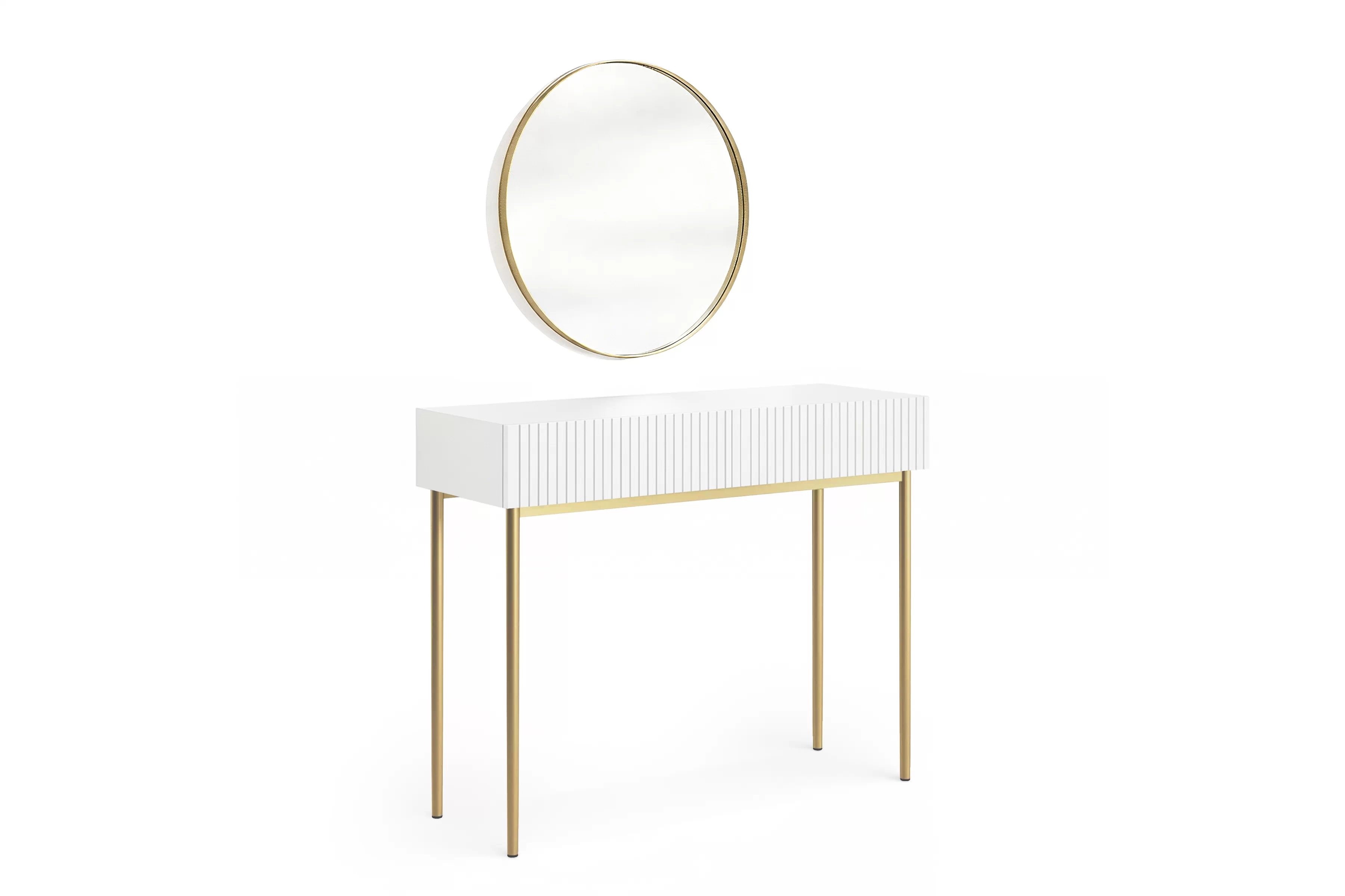 Toaletní stolek Nicole se zrcadlem 60 cm - bílý mat / zlaté nohy Toaletní stolek Nicole ze zlotym zrcadlem 60 cm - bílý mat / zlote nozki