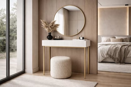 Toaletní stolek Nicole se zrcadlem 60 cm - bílý mat / zlaté nohy Toaletní stolek Nicole ze zlotym zrcadlem 60 cm - bílý mat / zlote nozki