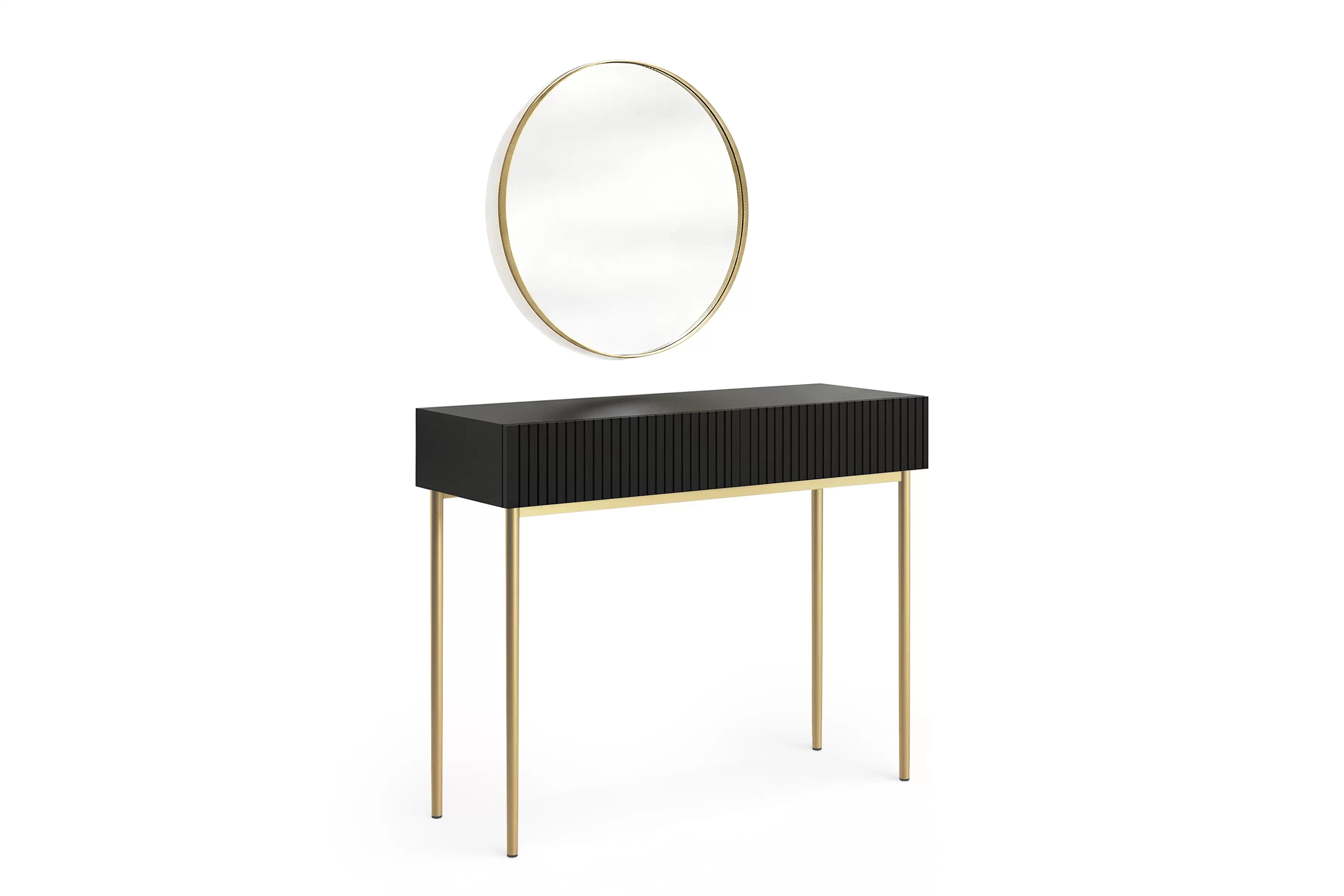 Toaletný stolík Nicole so zrkadlom 60 cm - čierny mat / zlatá Toaletný stolík Nicole ze zlotym zrkadlom 60 cm - Čierny mat / zlote nozki