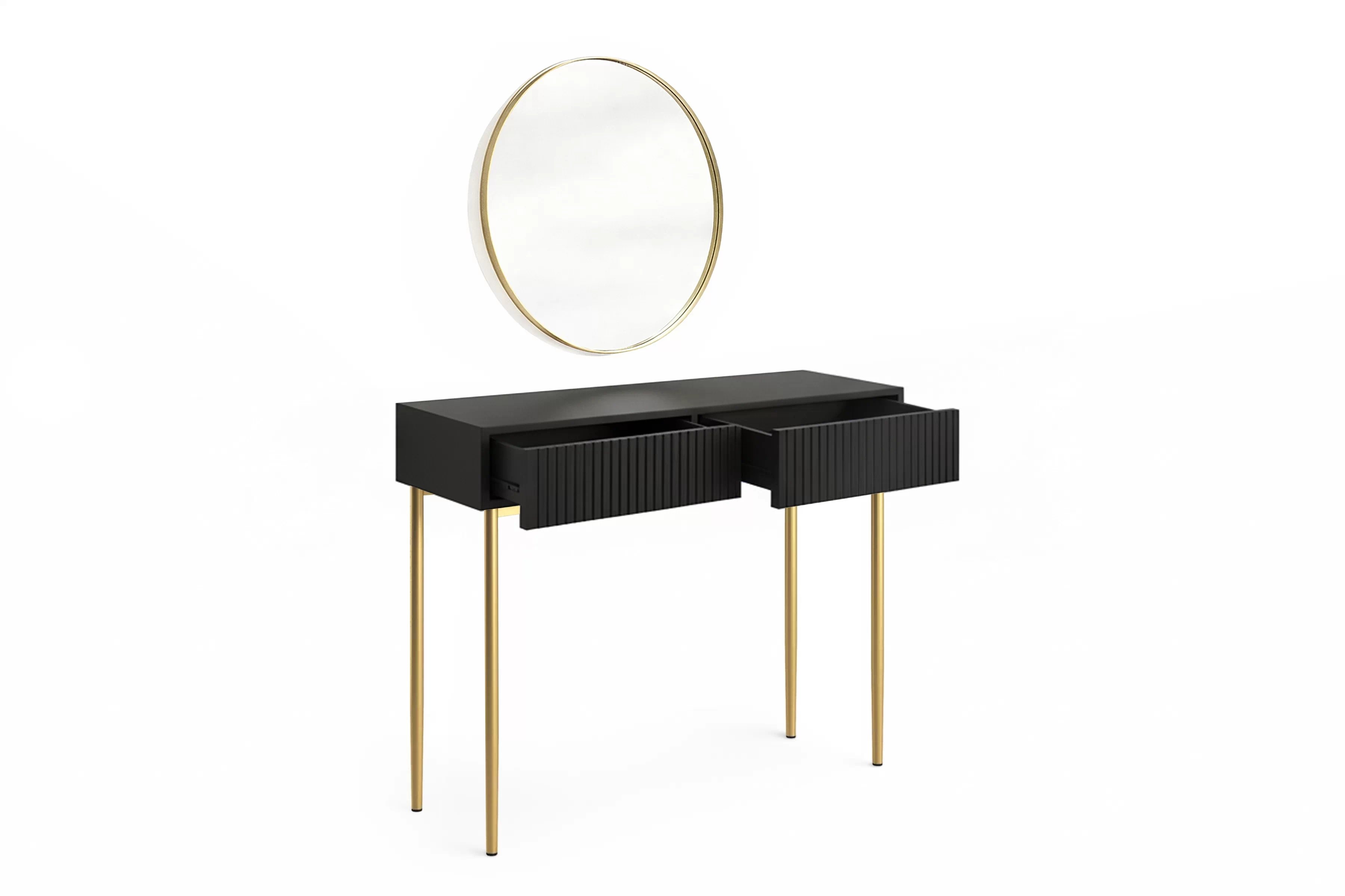 Toaletný stolík Nicole so zrkadlom 60 cm - čierny mat / zlatá Toaletný stolík Nicole ze zlotym zrkadlom 60 cm - Čierny mat / zlote nozki