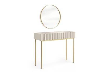 Toaletní stolek Nicole se zlatým zrcadlem 60 cm - kašmír / zlaté nohy