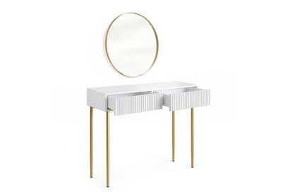 Toaletný stolík Nicole so zrkadlom 80 cm - biely mat / zlatá Toaletný stolík Nicole ze zlotym zrkadlom 80 cm  - biely mat / zlote nozki