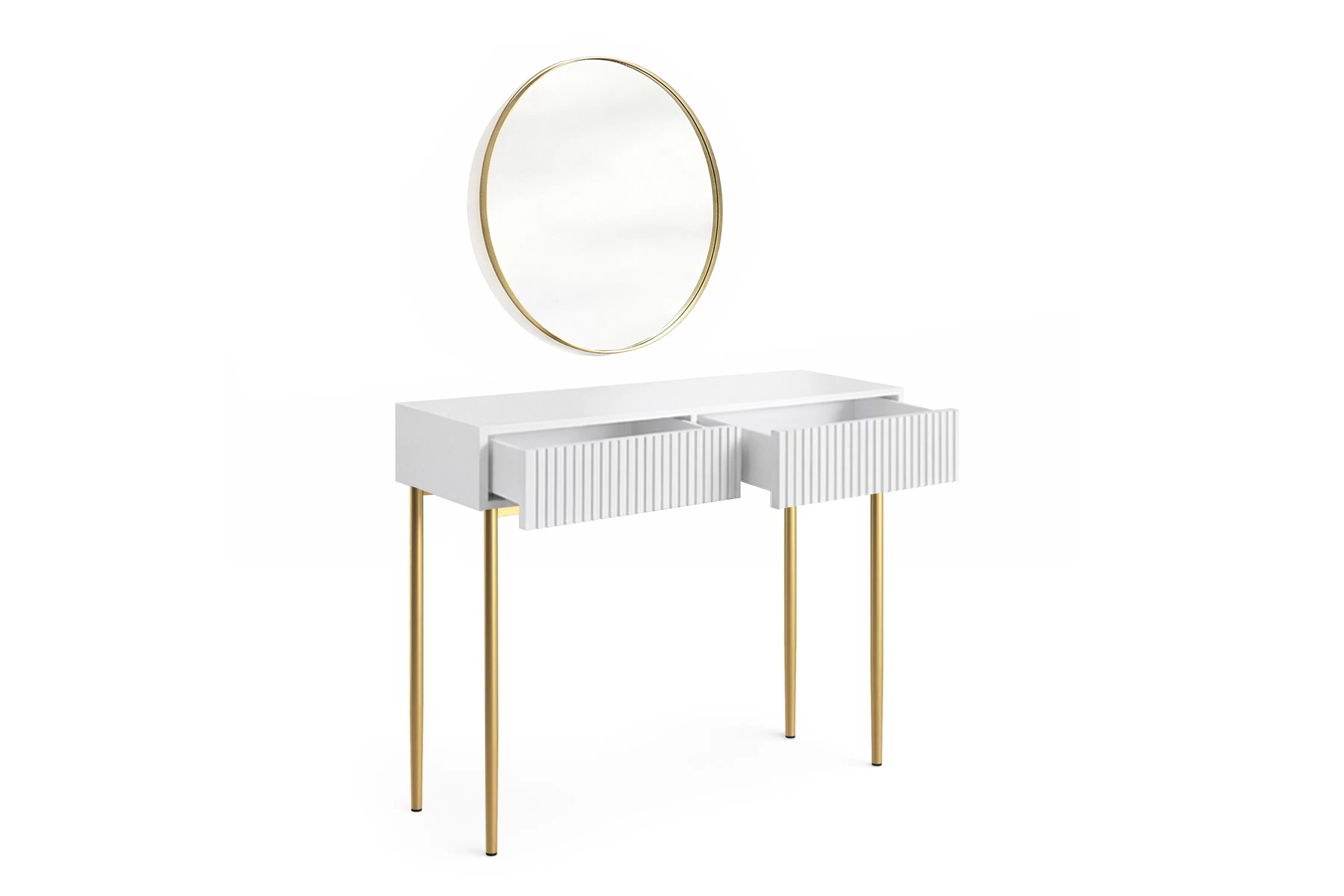 Toaletný stolík Nicole so zrkadlom 80 cm - biely mat / zlatá Toaletný stolík Nicole ze zlotym zrkadlom 80 cm  - biely mat / zlote nozki