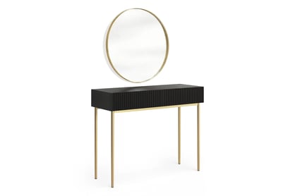 Toaletní stolek Nicole se zlatým zrcadlem 80 cm - černý mat / zlaté nohy