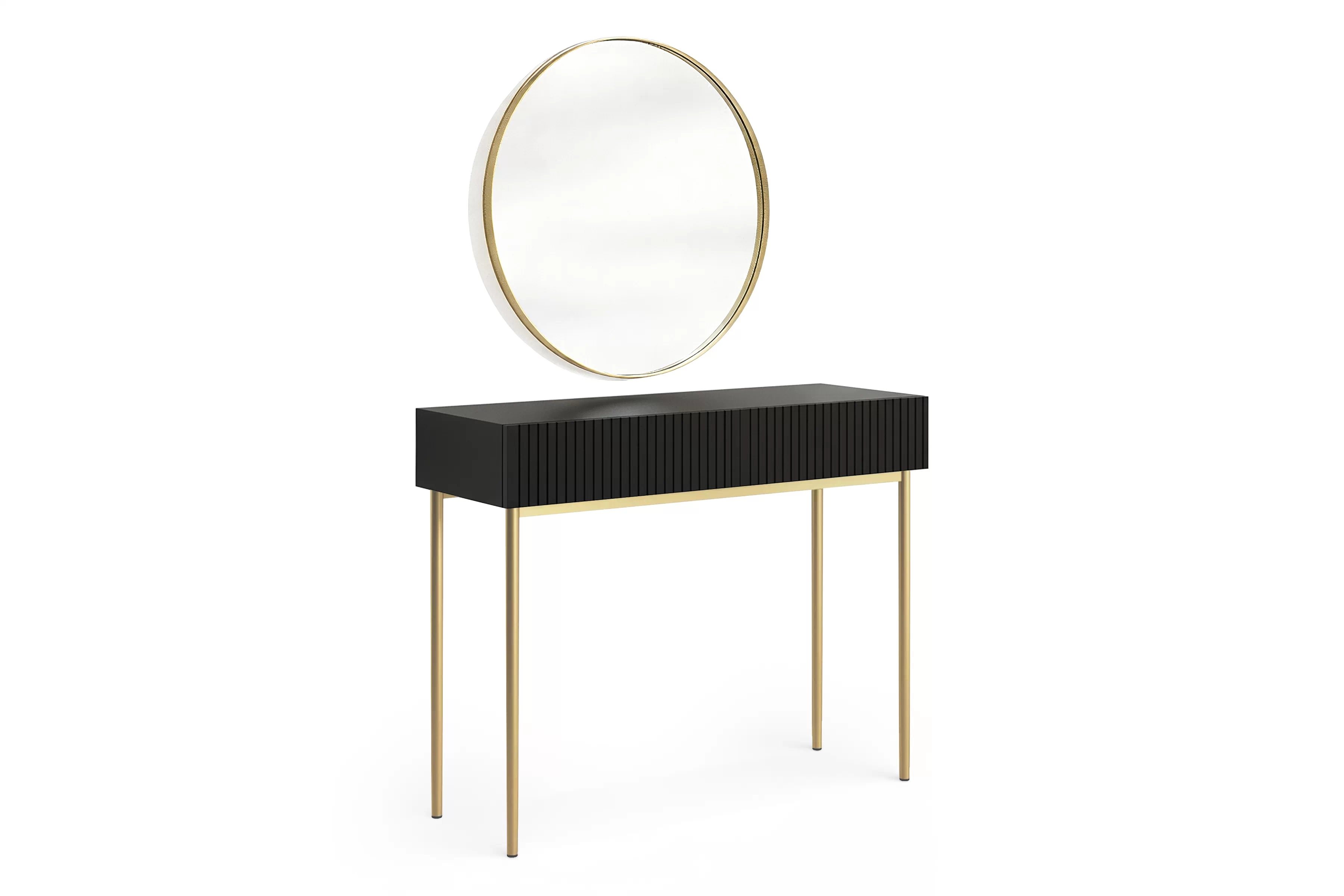Toaletný stolík Nicole so zrkadlom 80 cm - čierny mat / zlatá Toaletný stolík Nicole ze zlotym zrkadlom 80 cm - Čierny mat / zlote nozki