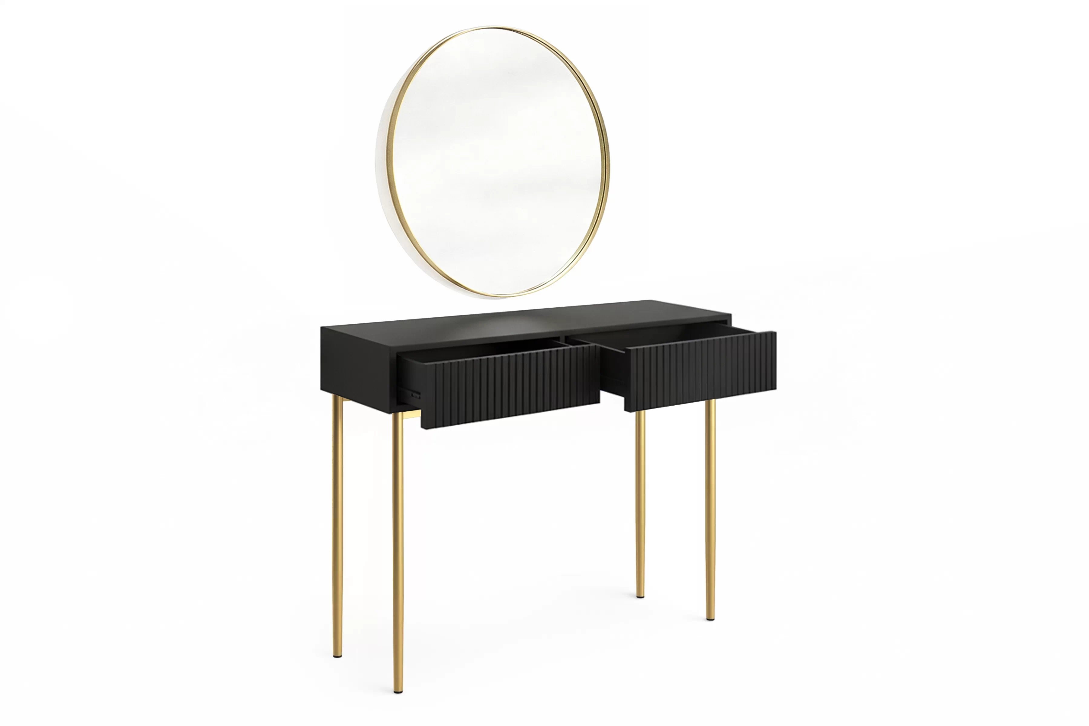 Toaletný stolík Nicole so zrkadlom 80 cm - čierny mat / zlatá Toaletný stolík Nicole ze zlotym zrkadlom 80 cm - Čierny mat / zlote nozki