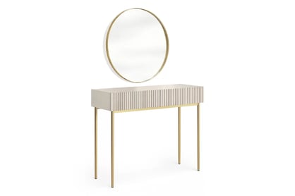 Toaletní stolek Nicole se zlatým zrcadlem 80 cm - kašmír / zlaté nohy