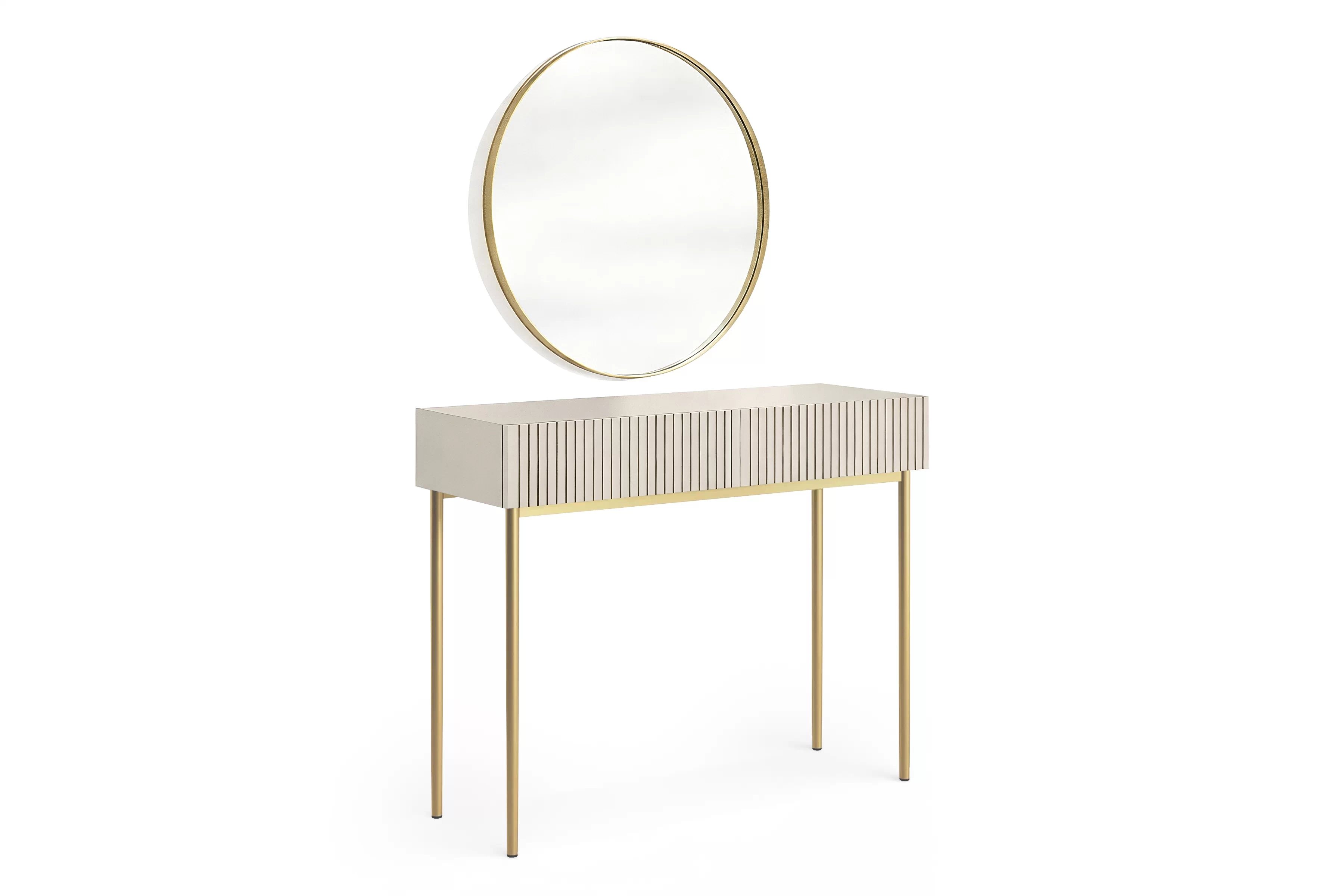 Toaletný stolík Nicole so zrkadlom 80 cm - kašmírová / zlatá Toaletný stolík Nicole ze zlotym zrkadlom 80 cm - kašmír / zlote nozki