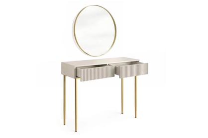 Toaletný stolík Nicole so zrkadlom 80 cm - kašmírová / zlatá Toaletný stolík Nicole ze zlotym zrkadlom 80 cm - kašmír / zlote nozki