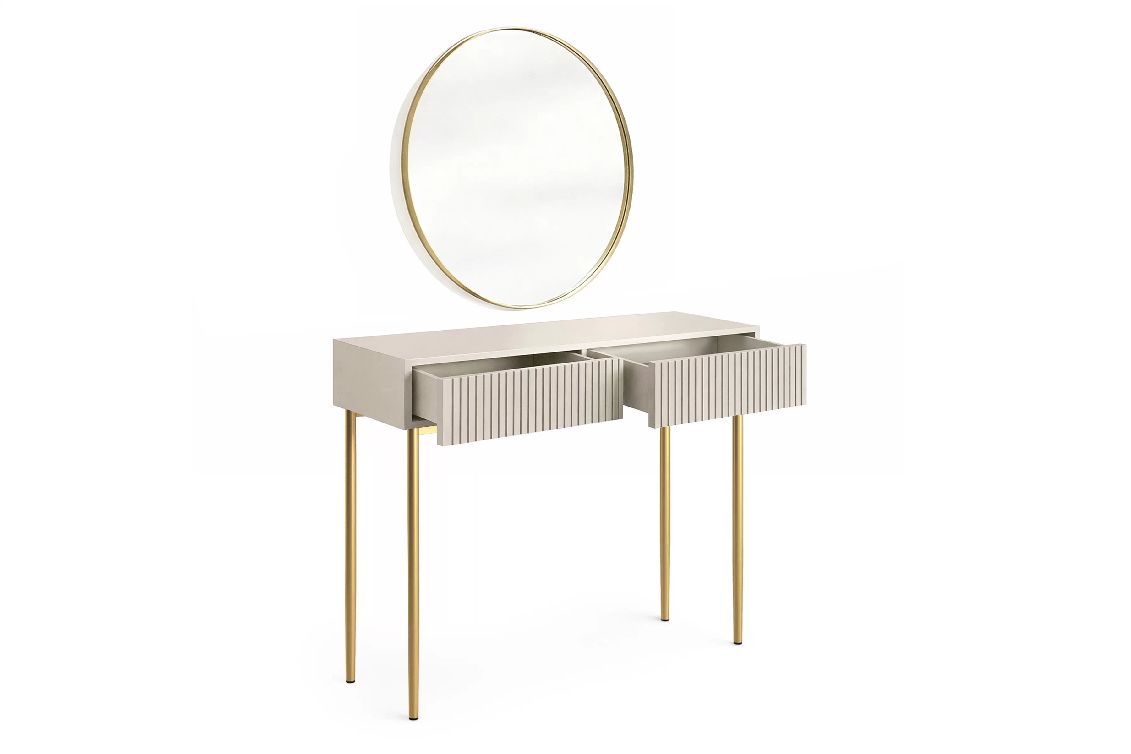 Toaletný stolík Nicole so zrkadlom 80 cm - kašmírová / zlatá Toaletný stolík Nicole ze zlotym zrkadlom 80 cm - kašmír / zlote nozki