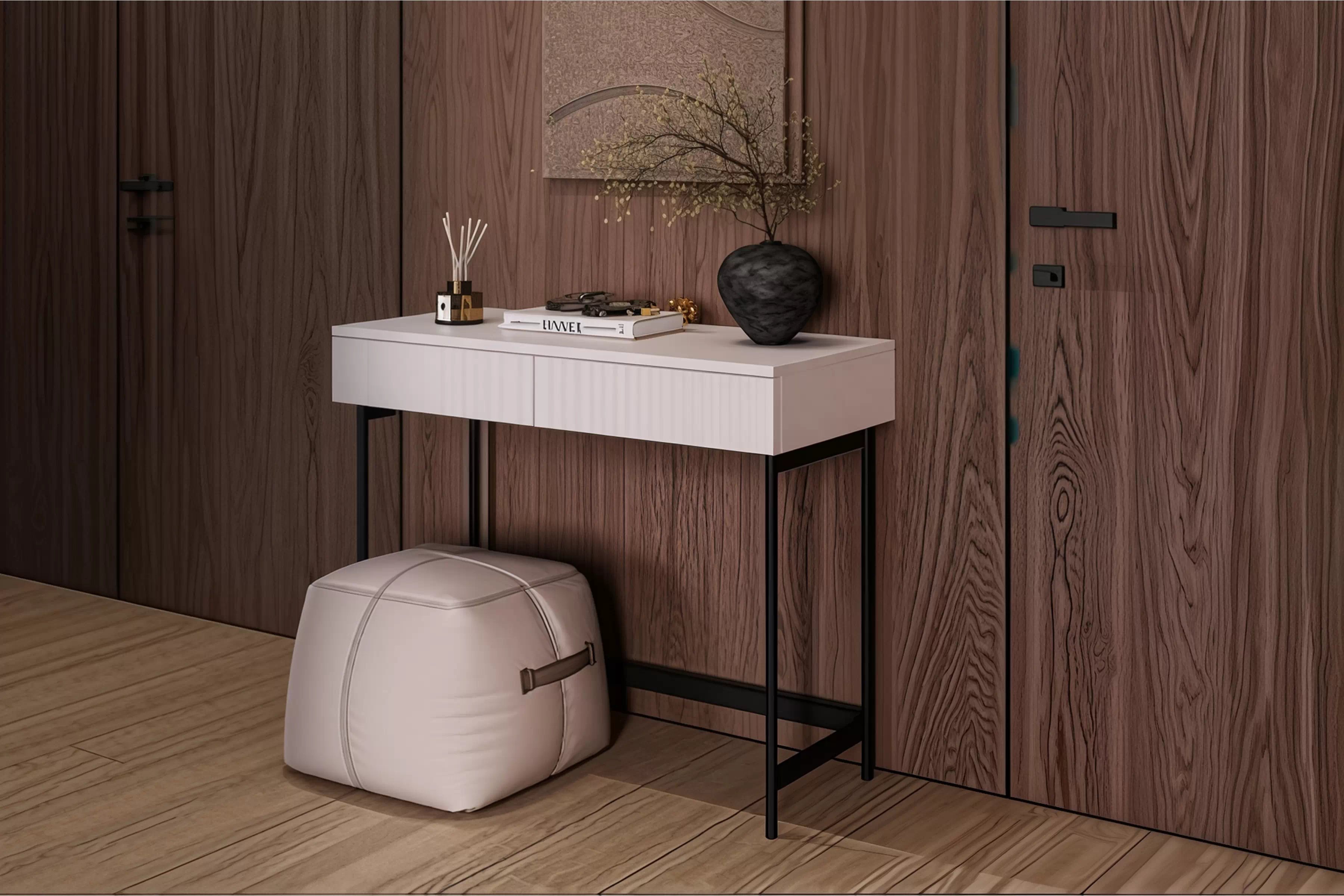 Toaletný stolík Nubo 97 cm - kašmírová / čierna Toaletný stolík Nubo 97 cm ryflowana - kašmír / Čierny