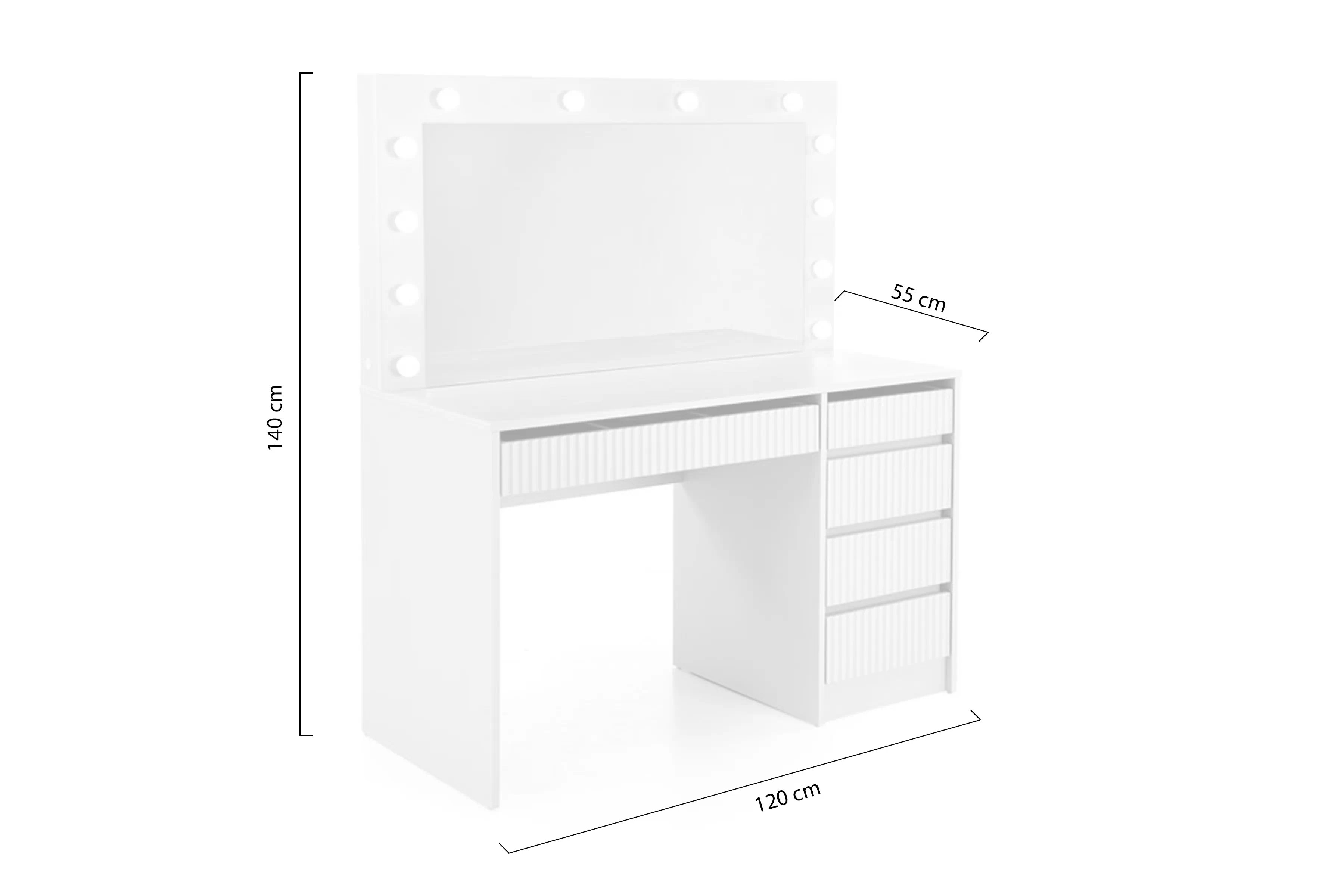 Toaletný stolík Velinio 120 cm s LED zrkadlom – kašmírová Toaletný stolík Velinio 2 120 cm ryflowana kašmír