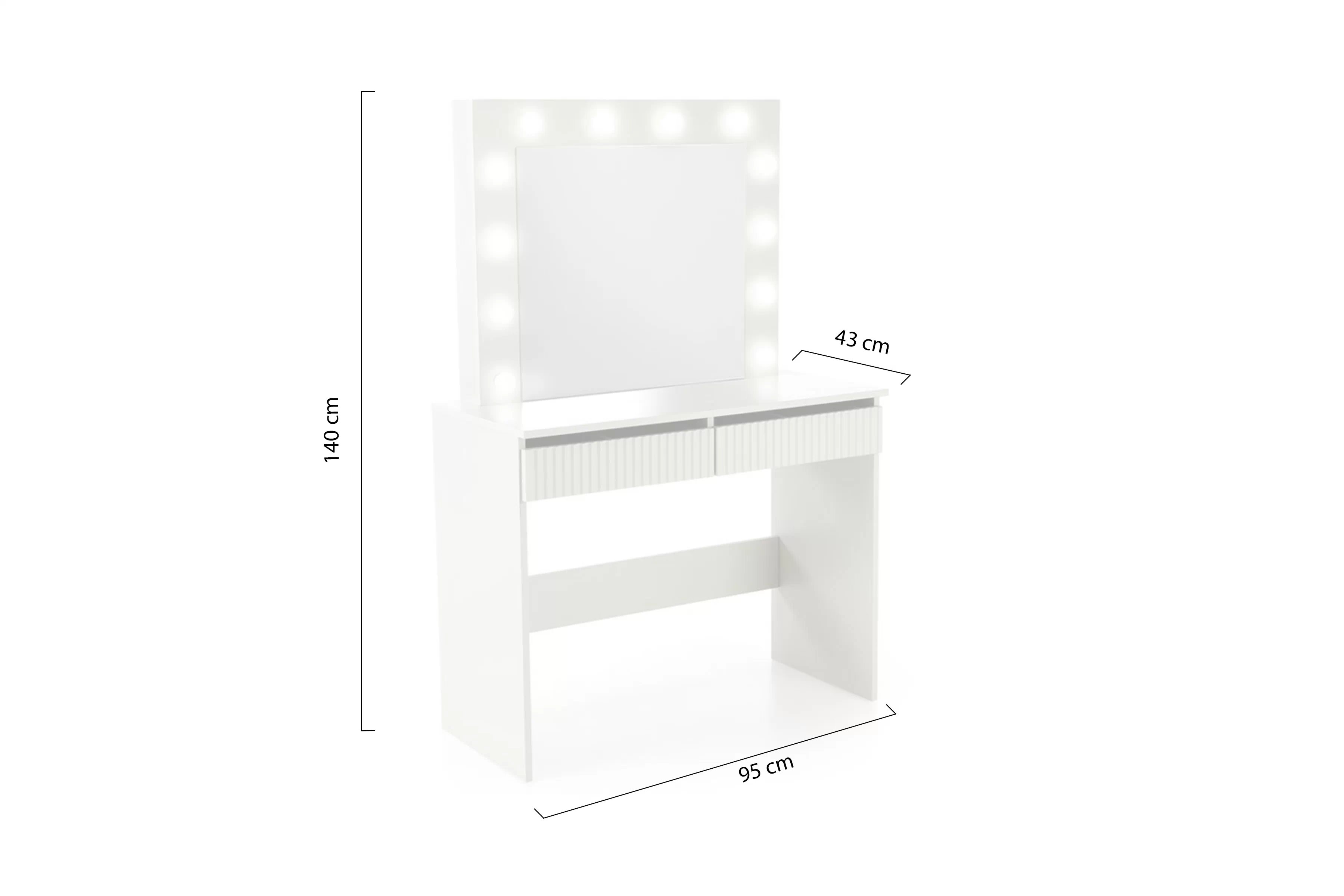 Toaletný stolík Velinio 95 cm s LED zrkadlom – kašmírová Toaletný stolík Velinio 2 95 cm ryflowana kašmír