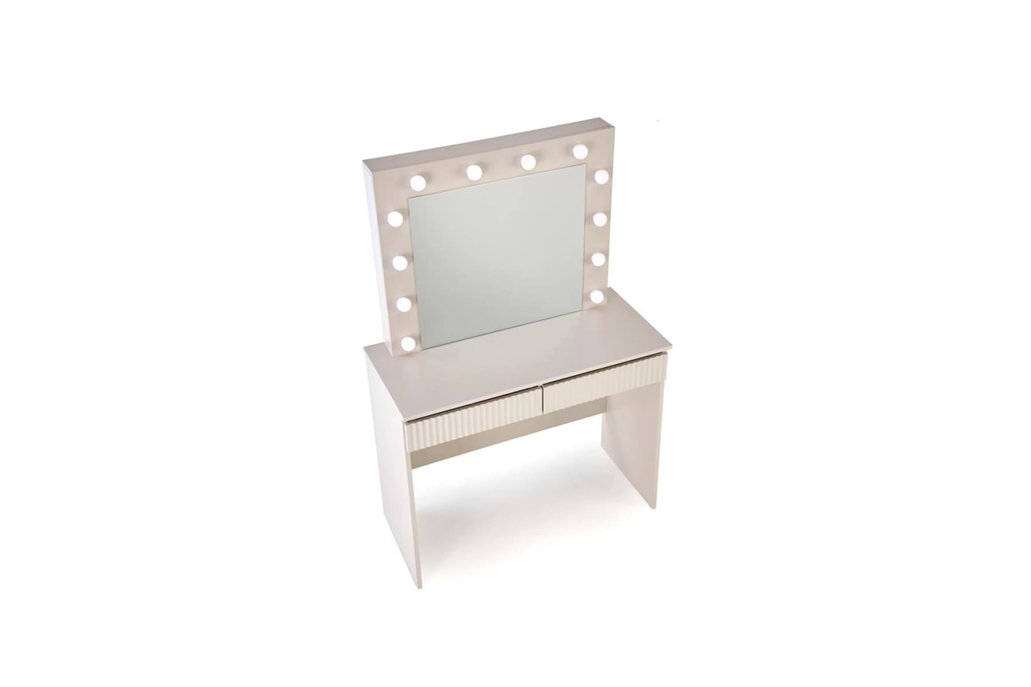 Toaletný stolík Velinio 95 cm s LED zrkadlom – kašmírová Toaletný stolík Velinio 95 cm ryflowana z zrkadlom LED kašmír