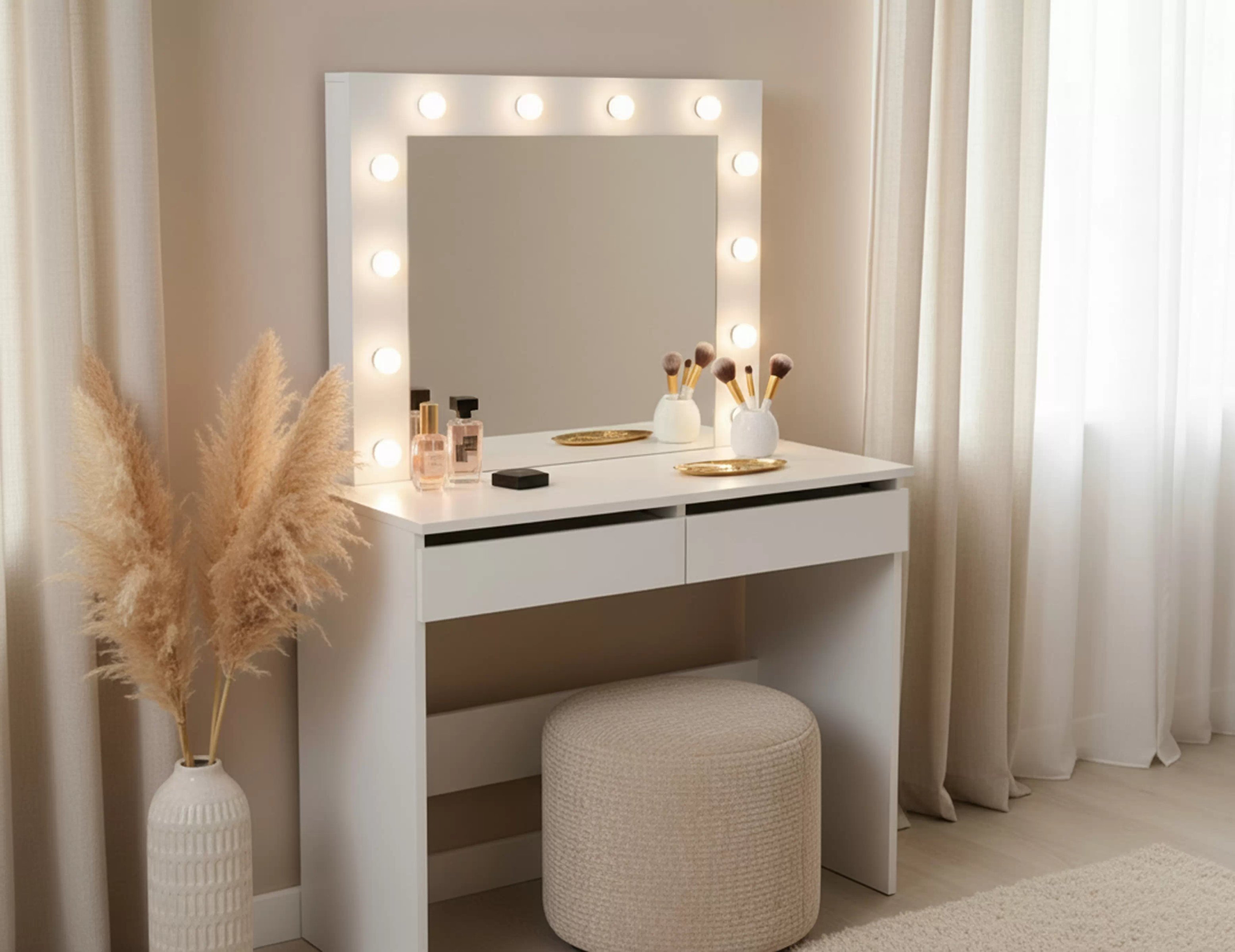 Toaletný stolík Velinio 95 cm - biela Toaletný stolík Velinio 95 cm so zásuvkami  - Biely