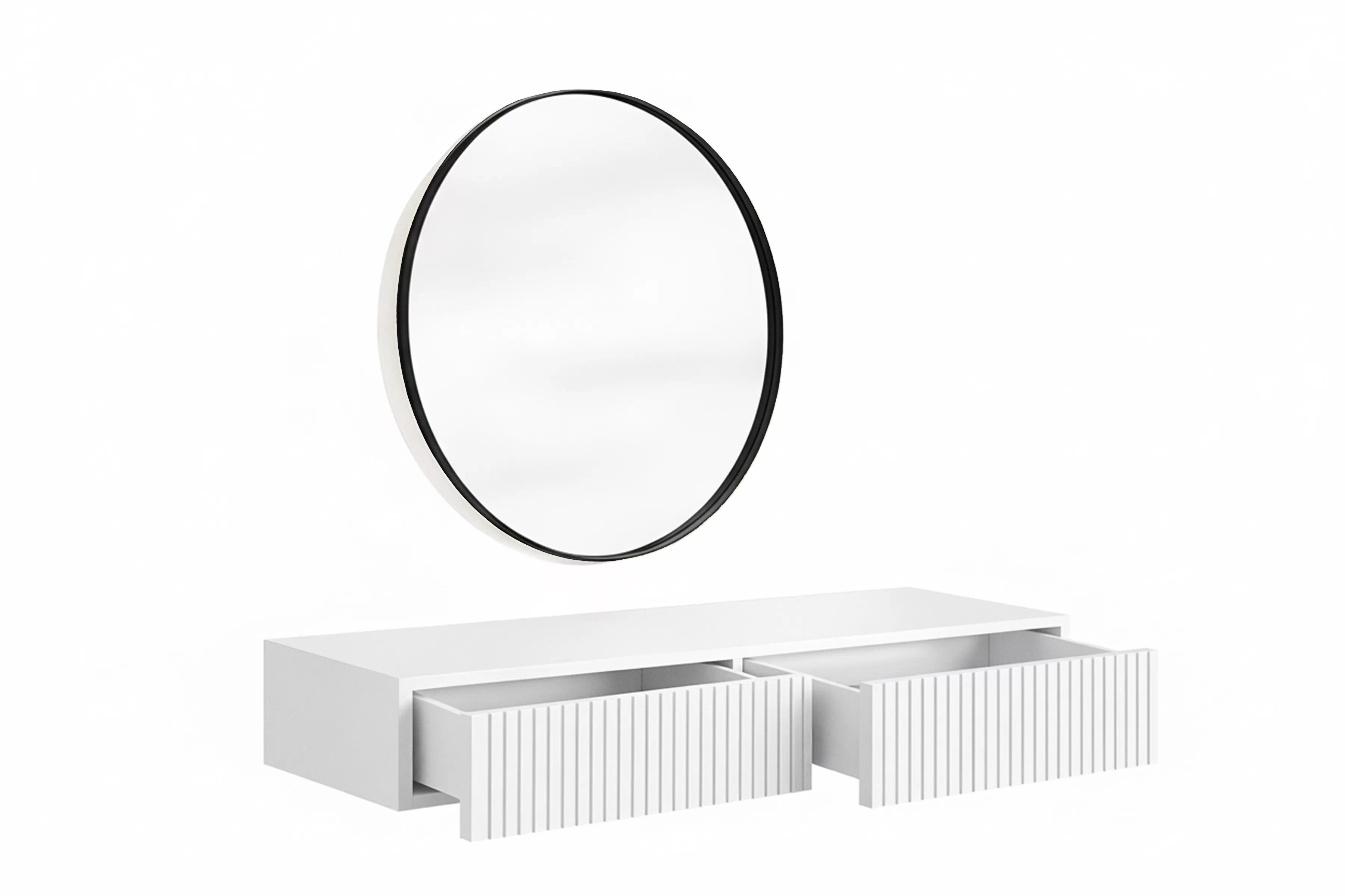 Závesný toaletný stolík Nicole so zrkadlom 60 cm - biely mat Toaletný stolík závesná Nicole z čiernym zrkadlom 60 cm - biely mat