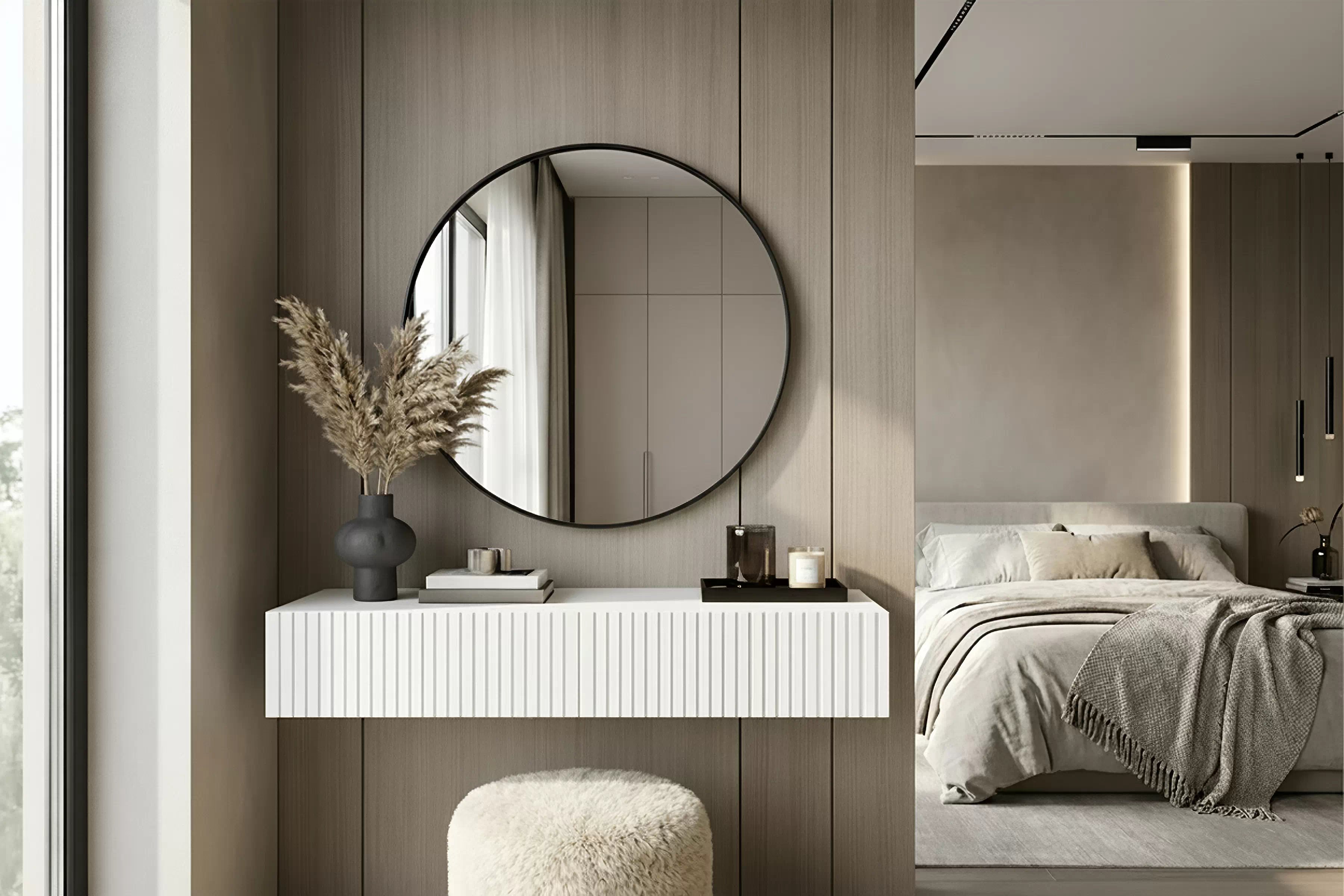 Závesný toaletný stolík Nicole so zrkadlom 60 cm - biely mat Toaletný stolík závesná Nicole z čiernym zrkadlom 60 cm - biely mat