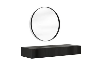 Závesný toaletný stolík Nicole s čiernym zrkadlom 60 cm - čierny mat / čierna
