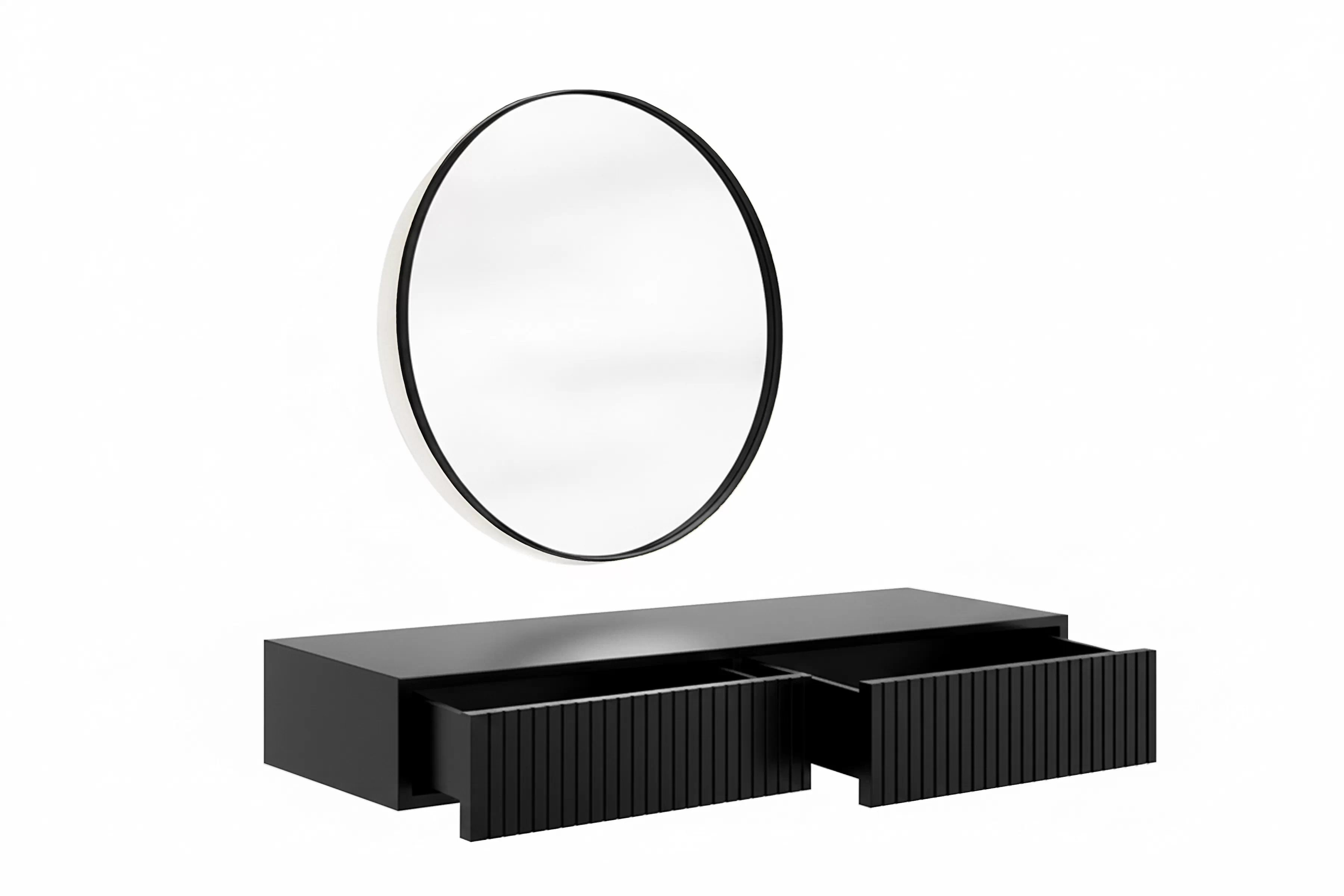 Závesný toaletný stolík Nicole so zrkadlom 60 cm - čierny mat / čierna Toaletný stolík závesná Nicole z čiernym zrkadlom 60 cm - Čierny mat / Čierny