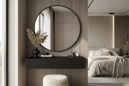 Závesný toaletný stolík Nicole so zrkadlom 60 cm - čierny mat / čierna Toaletný stolík závesná Nicole z čiernym zrkadlom 60 cm - Čierny mat / Čierny