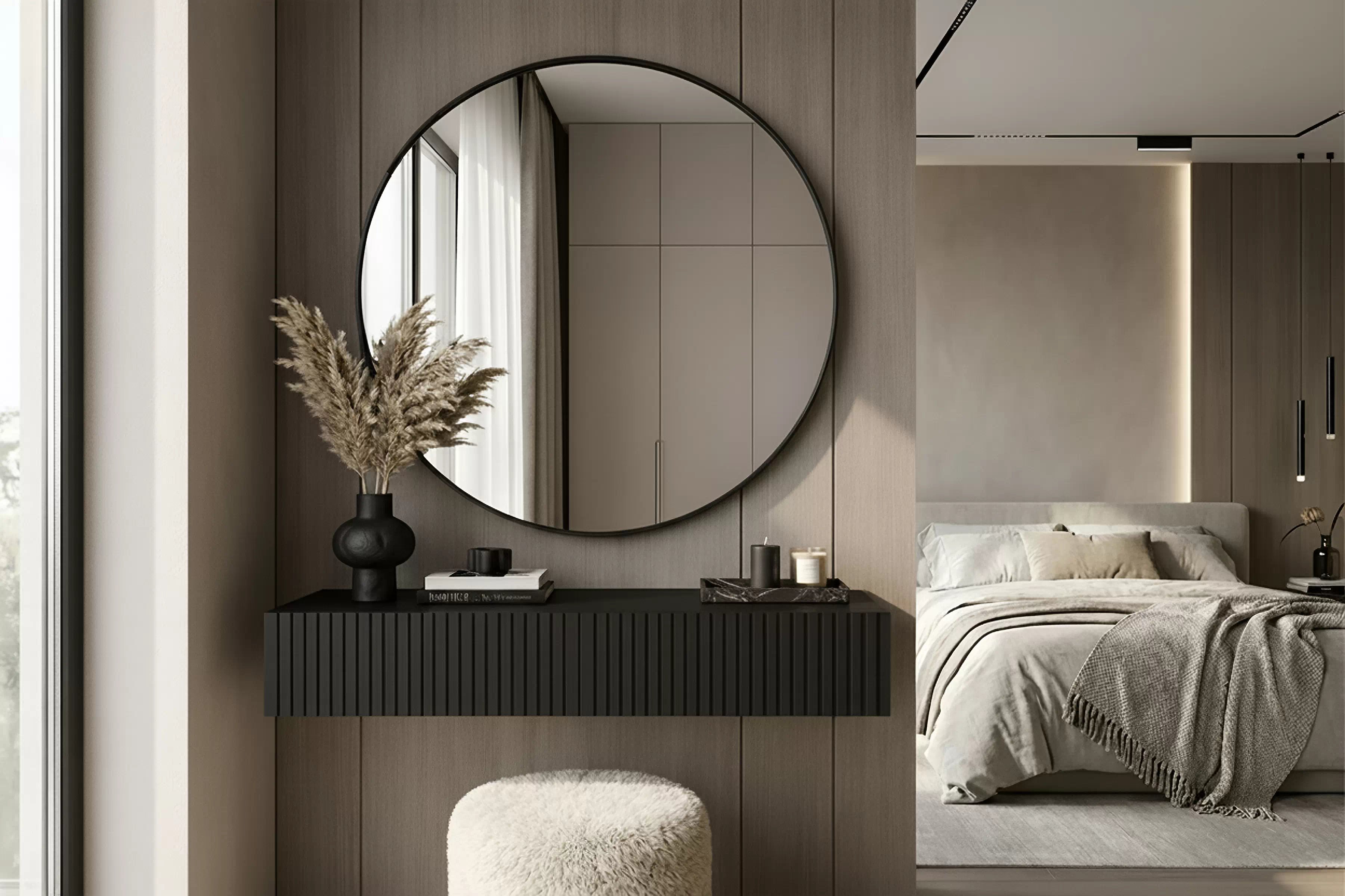 Závesný toaletný stolík Nicole so zrkadlom 60 cm - čierny mat / čierna Toaletný stolík závesná Nicole z čiernym zrkadlom 60 cm - Čierny mat / Čierny