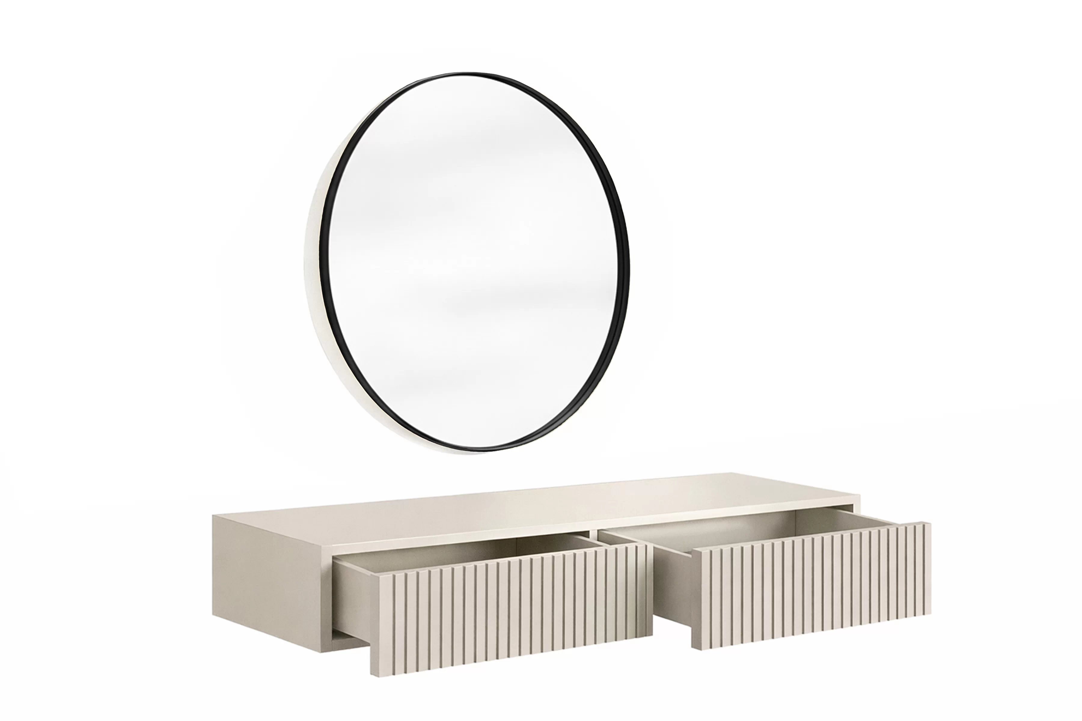 Závesný toaletný stolík Nicole so zrkadlom 60 cm - kašmírový mat Toaletný stolík závesná Nicole z čiernym zrkadlom 60 cm - kašmír / kašmír mat