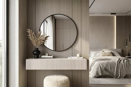 Závesný toaletný stolík Nicole so zrkadlom 60 cm - kašmírový mat Toaletný stolík závesná Nicole z čiernym zrkadlom 60 cm - kašmír / kašmír mat