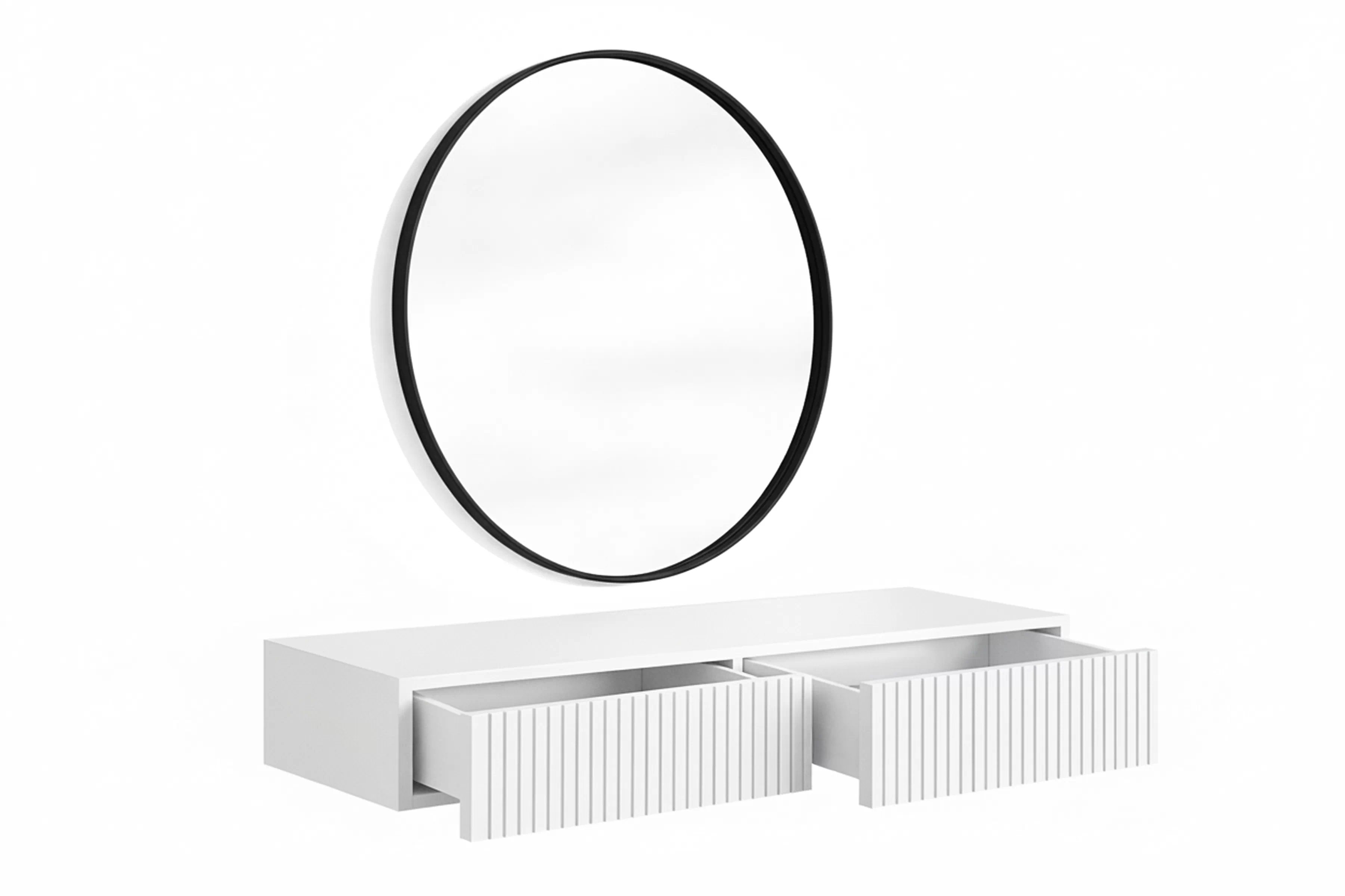 Závesný toaletný stolík Nicole so zrkadlom 80 cm - biely mat Toaletný stolík závesná Nicole z čiernym zrkadlom 80 cm - biely mat