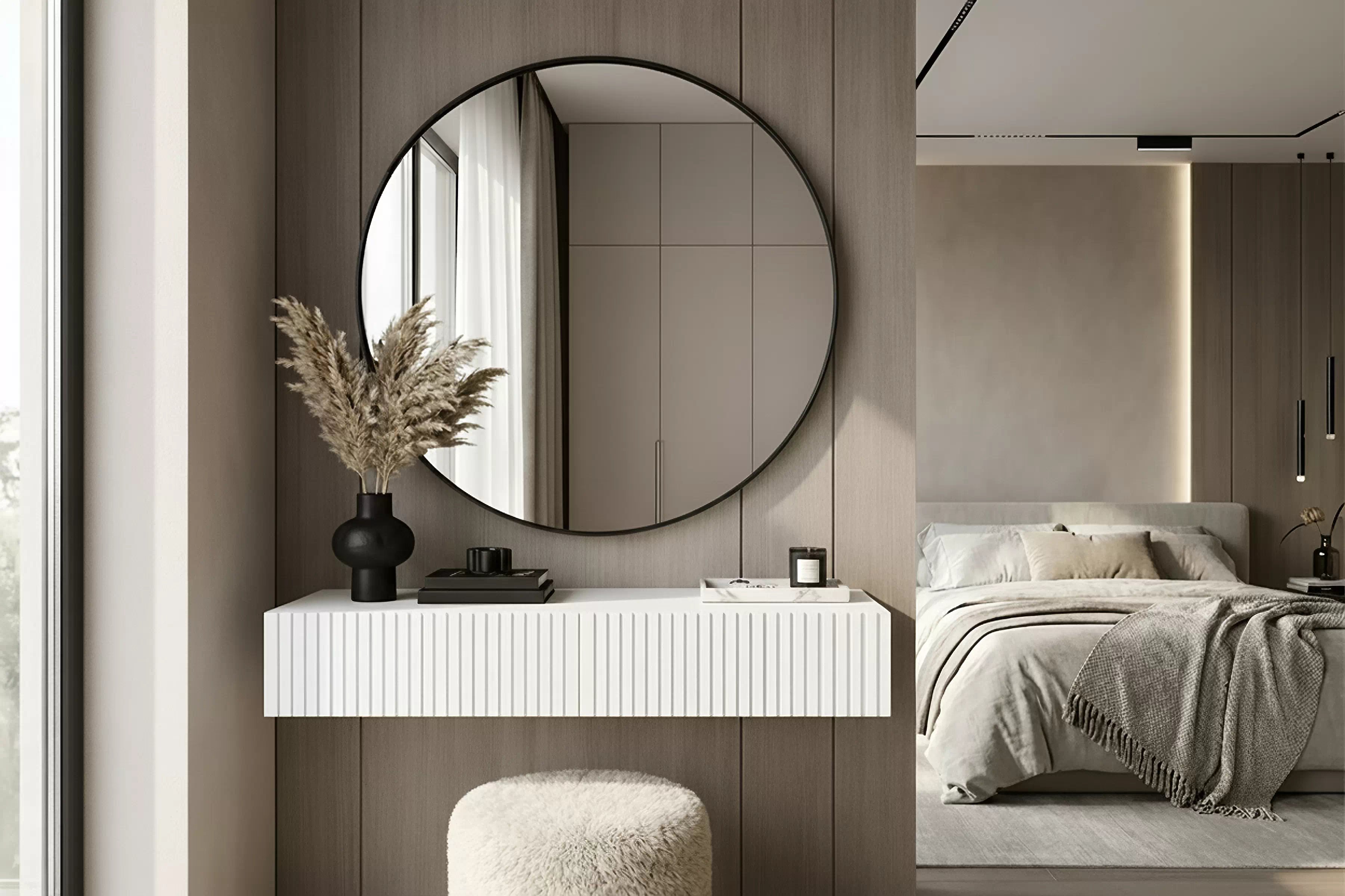 Závesný toaletný stolík Nicole so zrkadlom 80 cm - biely mat Toaletný stolík závesná Nicole z čiernym zrkadlom 80 cm - biely mat