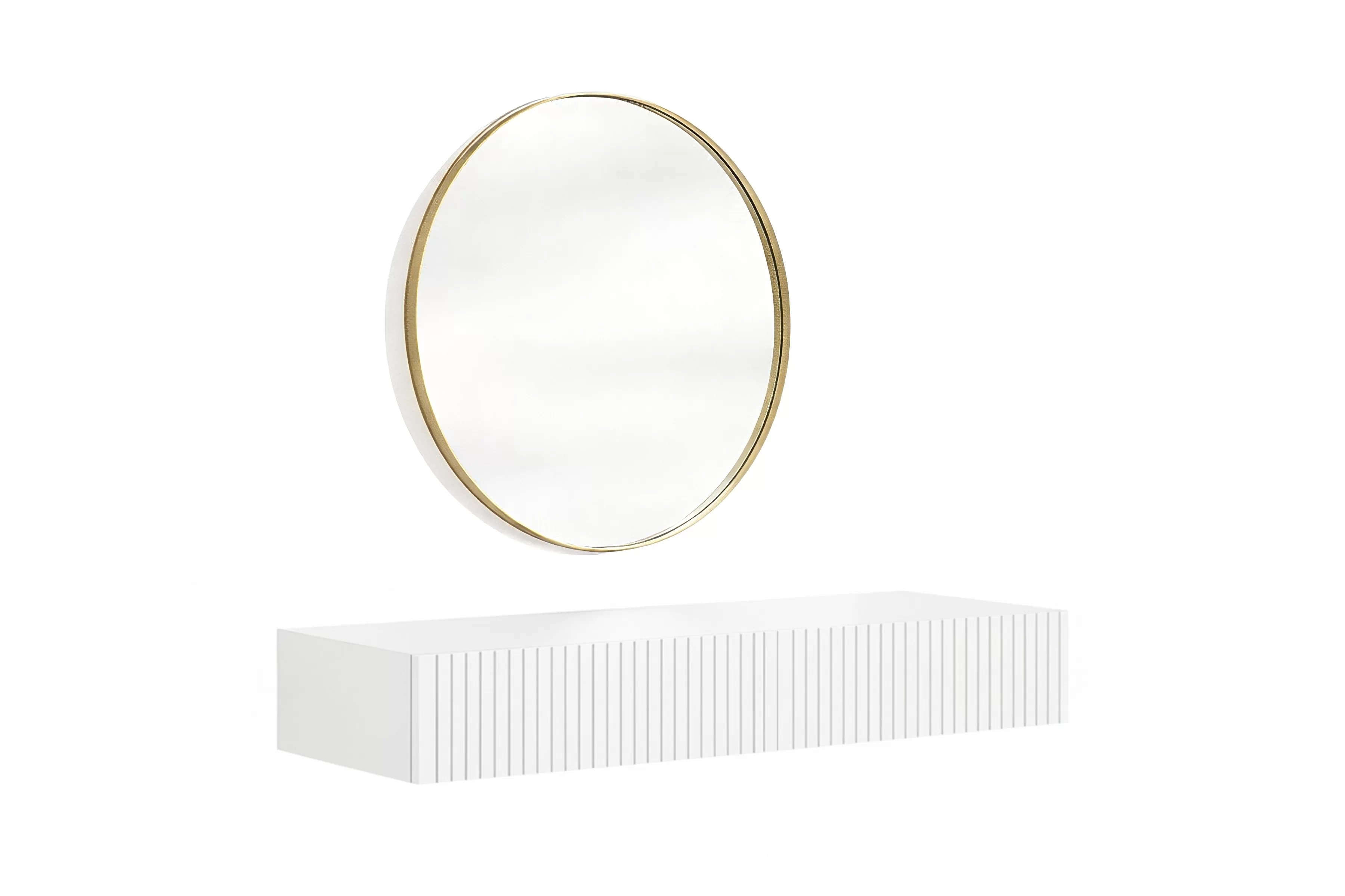 Závesný toaletný stolík Nicole so zrkadlom 60 cm - biely mat Toaletný stolík závesná Nicole ze zlotym zrkadlom 60 cm - biely mat