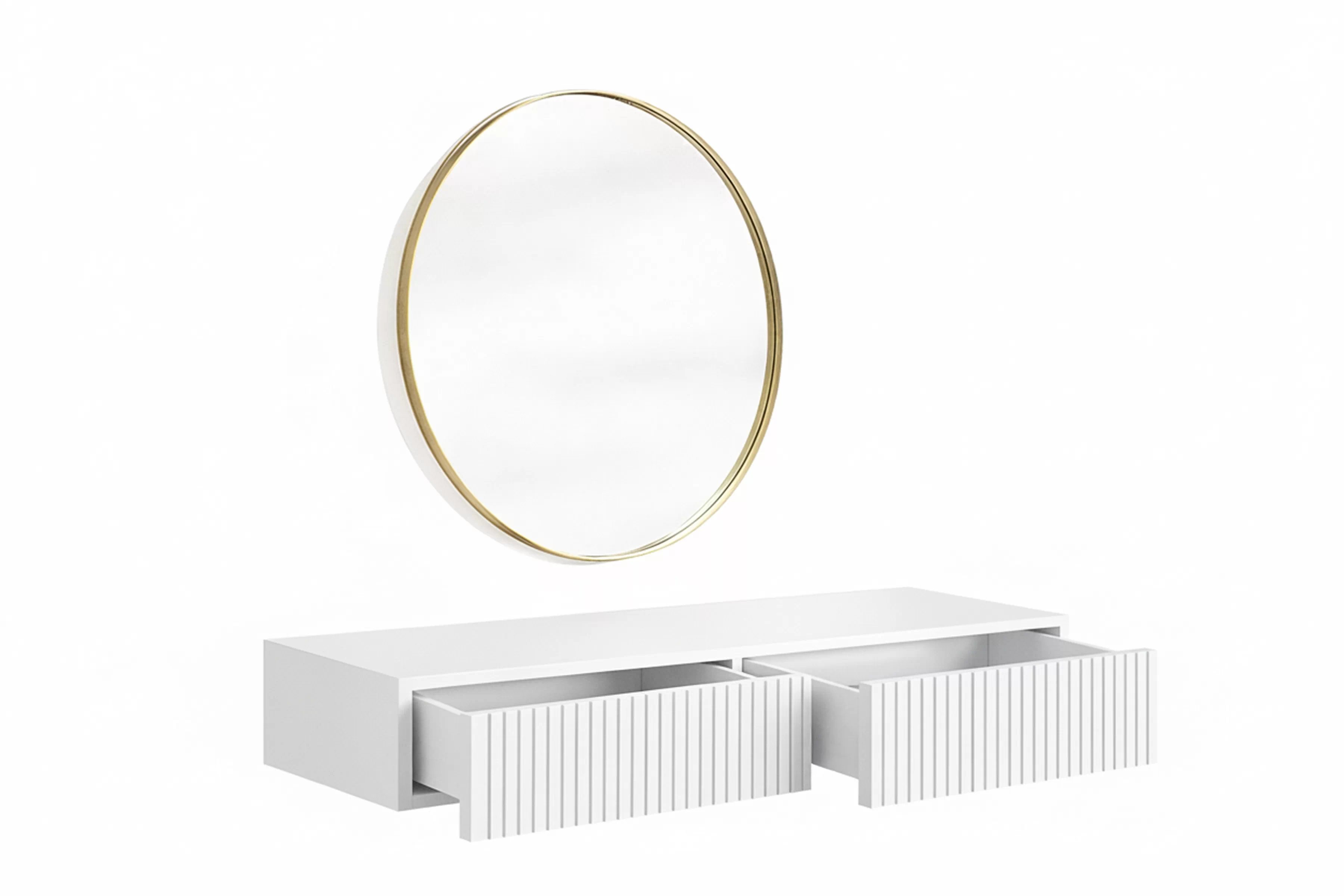 Závesný toaletný stolík Nicole so zrkadlom 60 cm - biely mat Toaletný stolík závesná Nicole ze zlotym zrkadlom 60 cm - biely mat