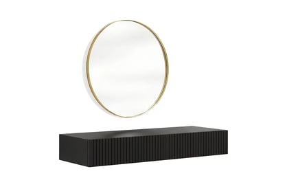 Závesný toaletný stolík Nicole so zlatým zrkadlom 60 cm - čierny mat Toaletný stolík závesná Nicole ze zlotym zrkadlom 60 cm - Čierny mat
